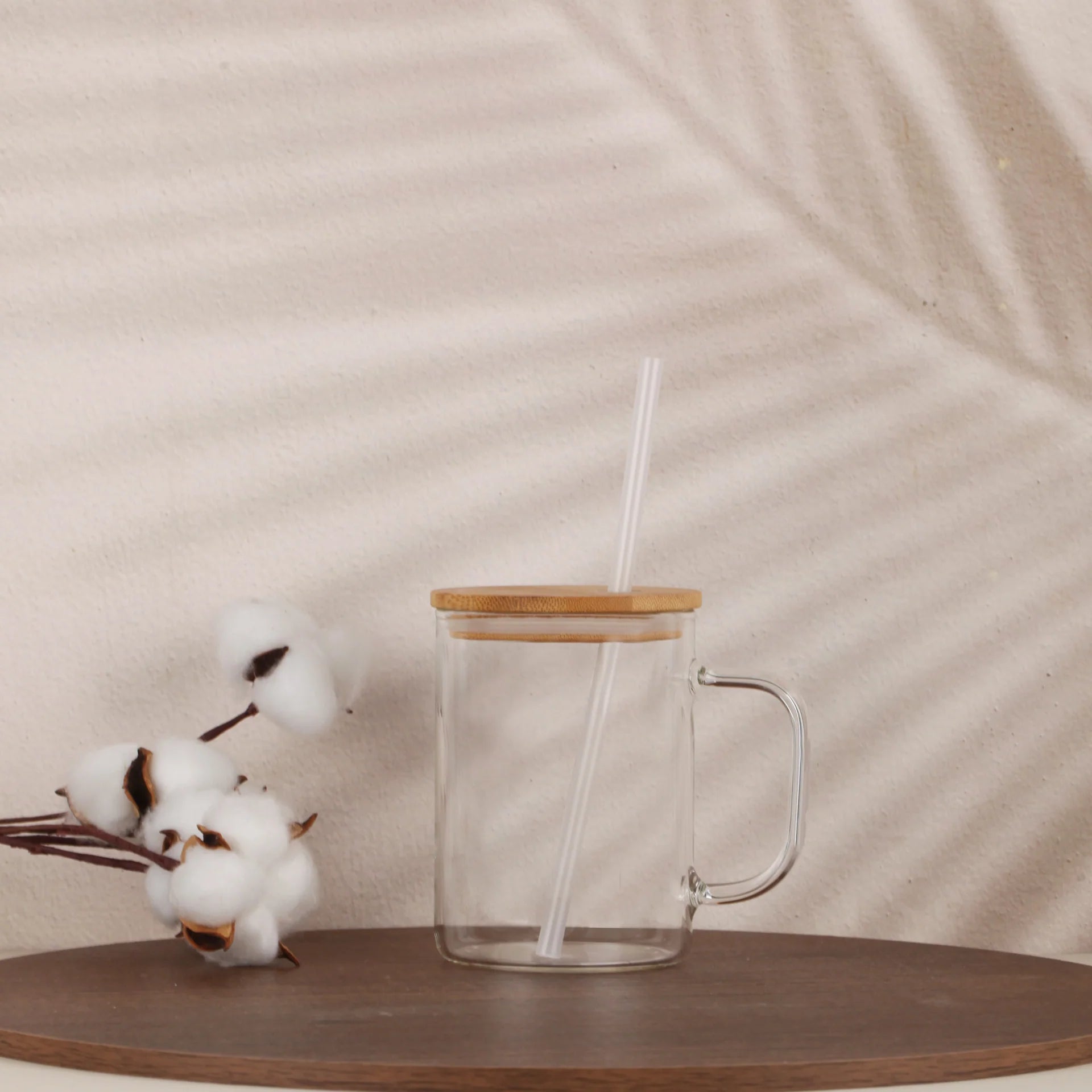 Premium Glass Mug 16 oz with Bamboo Lid