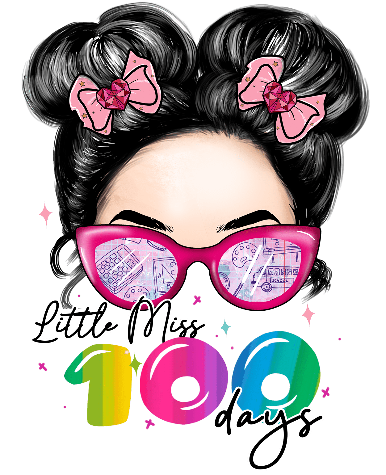 Messy Bun Hair Little Miss 100 Days Girl | DTF Ready To Press Designs