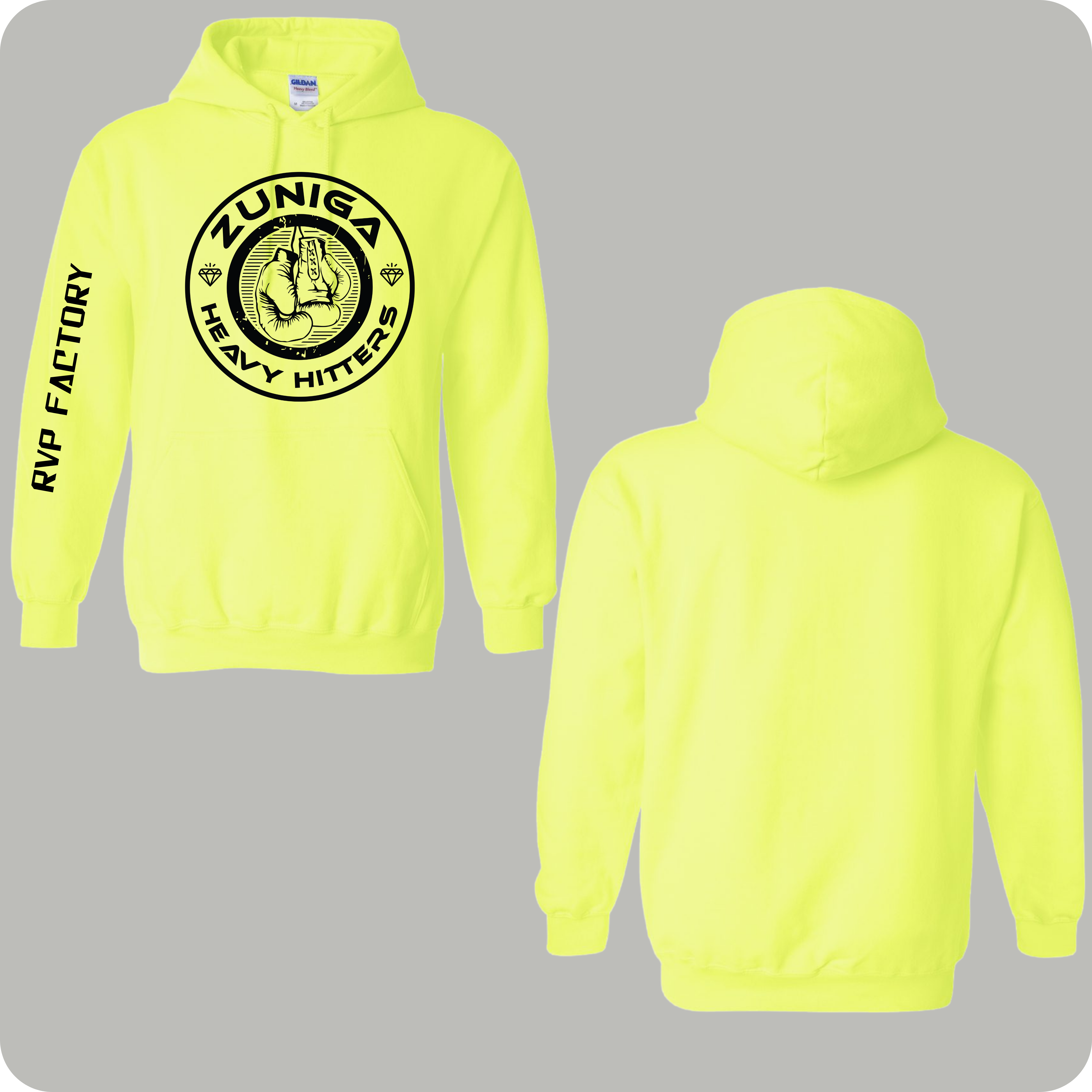 Heavy Hitters - Neon hoodies - Front & Arm