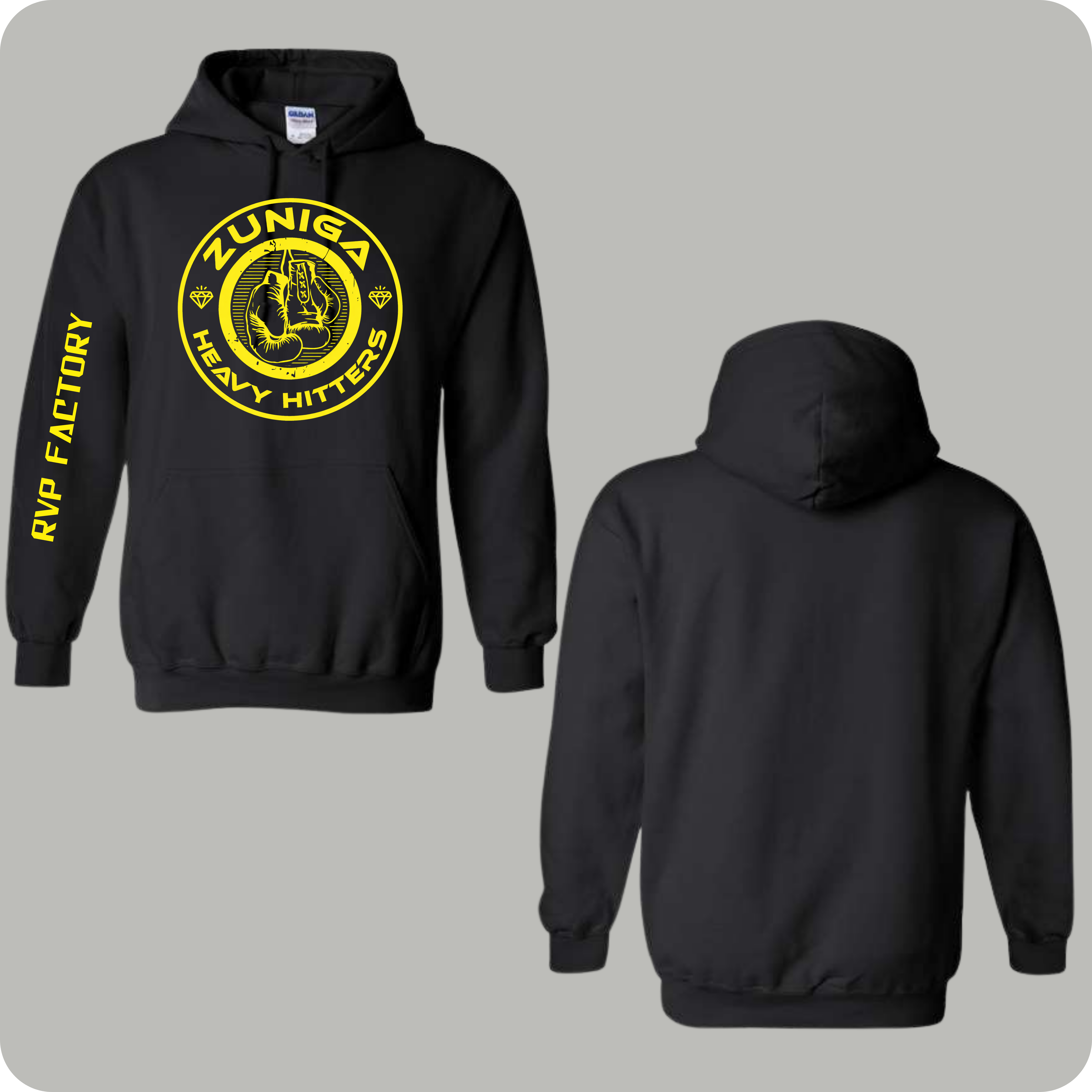 Heavy Hitters - Black hoodies - Front & Arm
