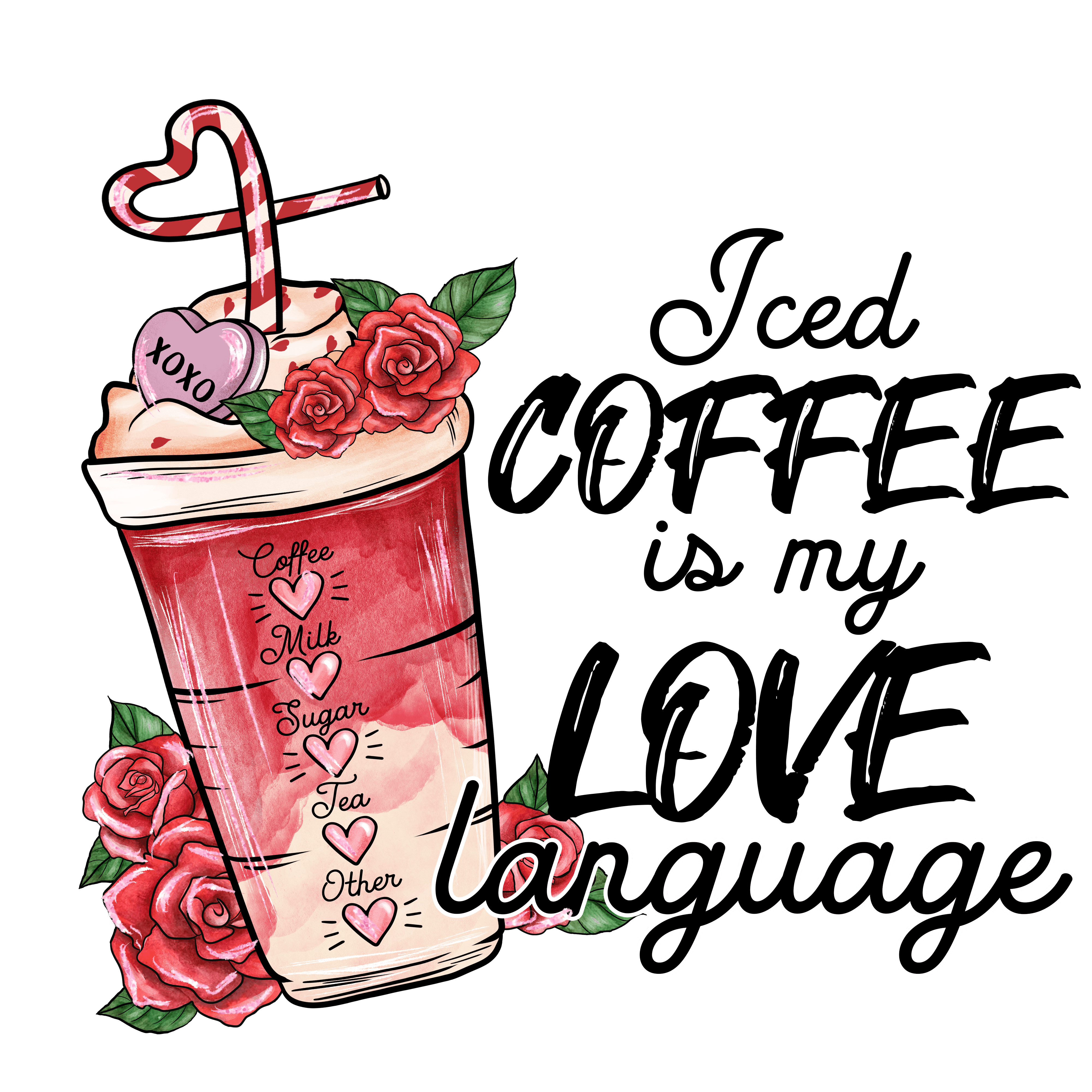 Iced Coffee is My Love Language Valentine's Design - DTF Ready To Press