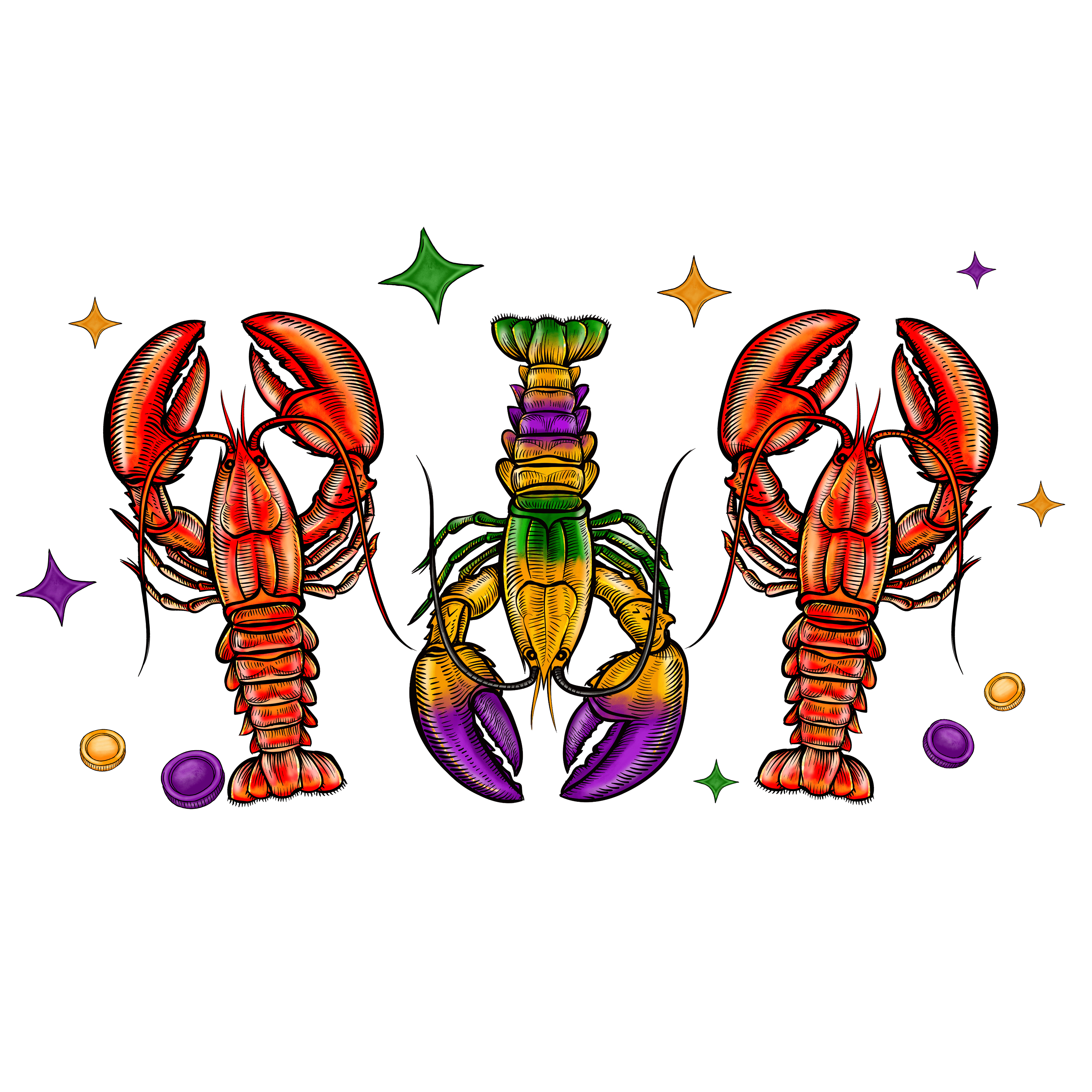 Crawfish Mardi Gras Design - DTF Ready To Press