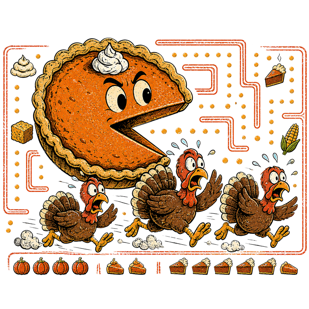 Funny Thanksgiving Pie Chasing Turkeys DTF Ready to Press | DTF Jersey