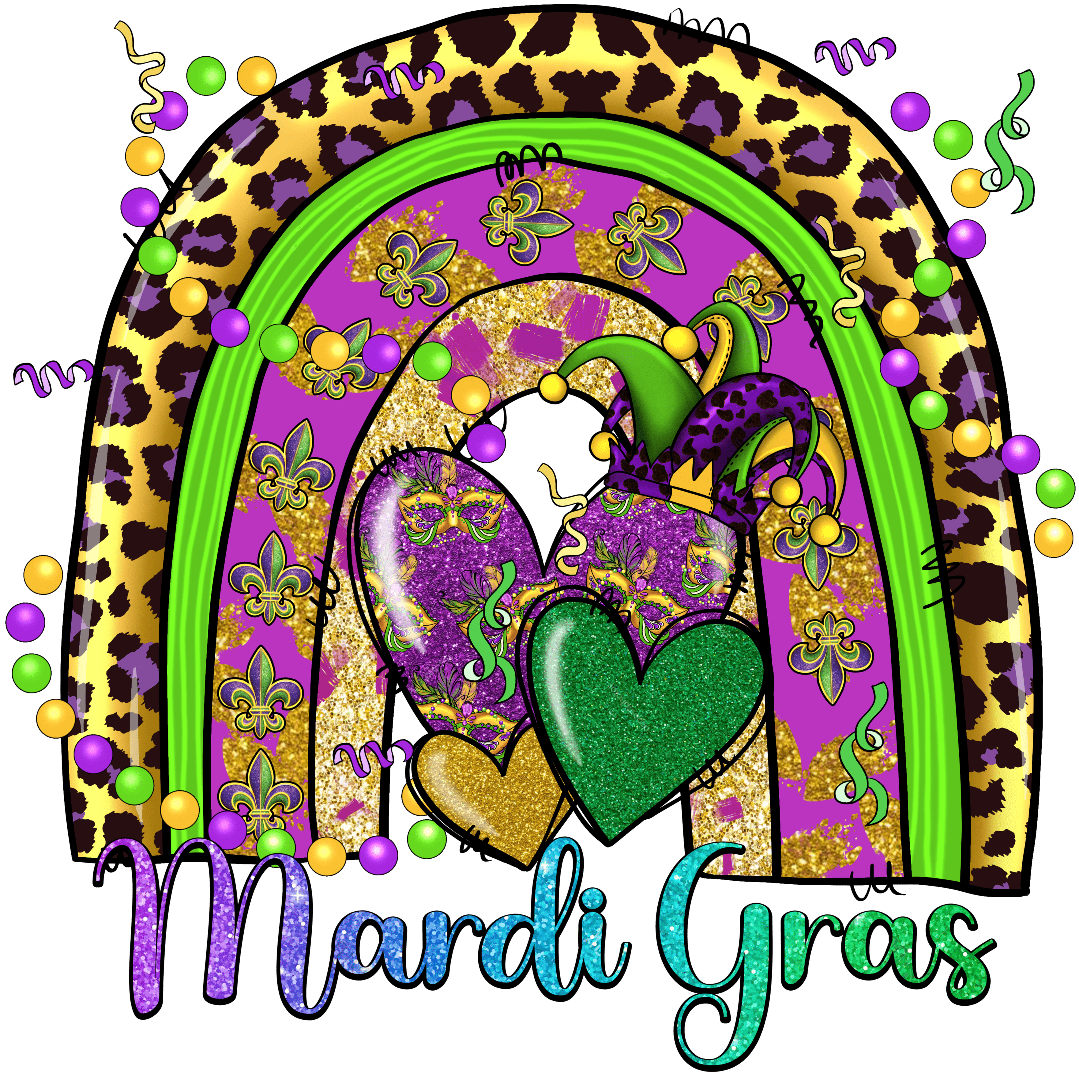 Mardi Gras Rainbow Heart Design - DTF Ready To Press