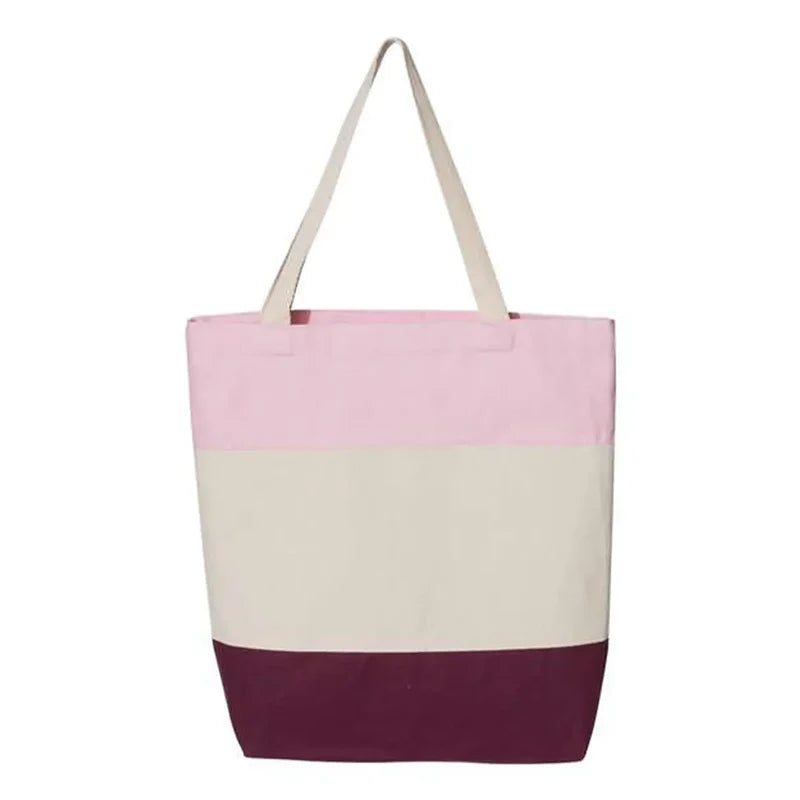 Q-Tees Tri-Color Canvas Tote Bag - Q125900D | Stylish Color Block Tote for Custom Printing