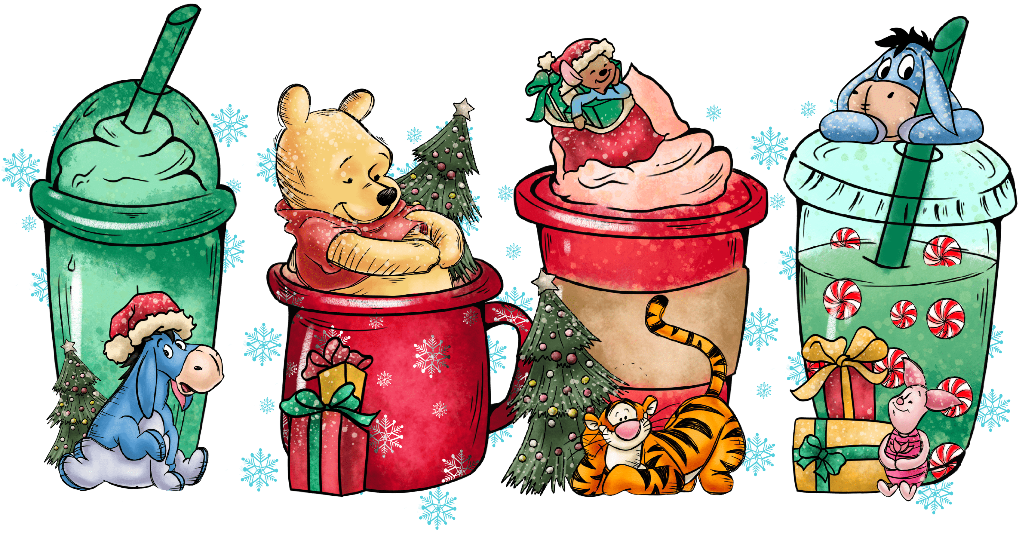 Winnie the Pooh Christmas Cups DTF Ready | DTF Jersey