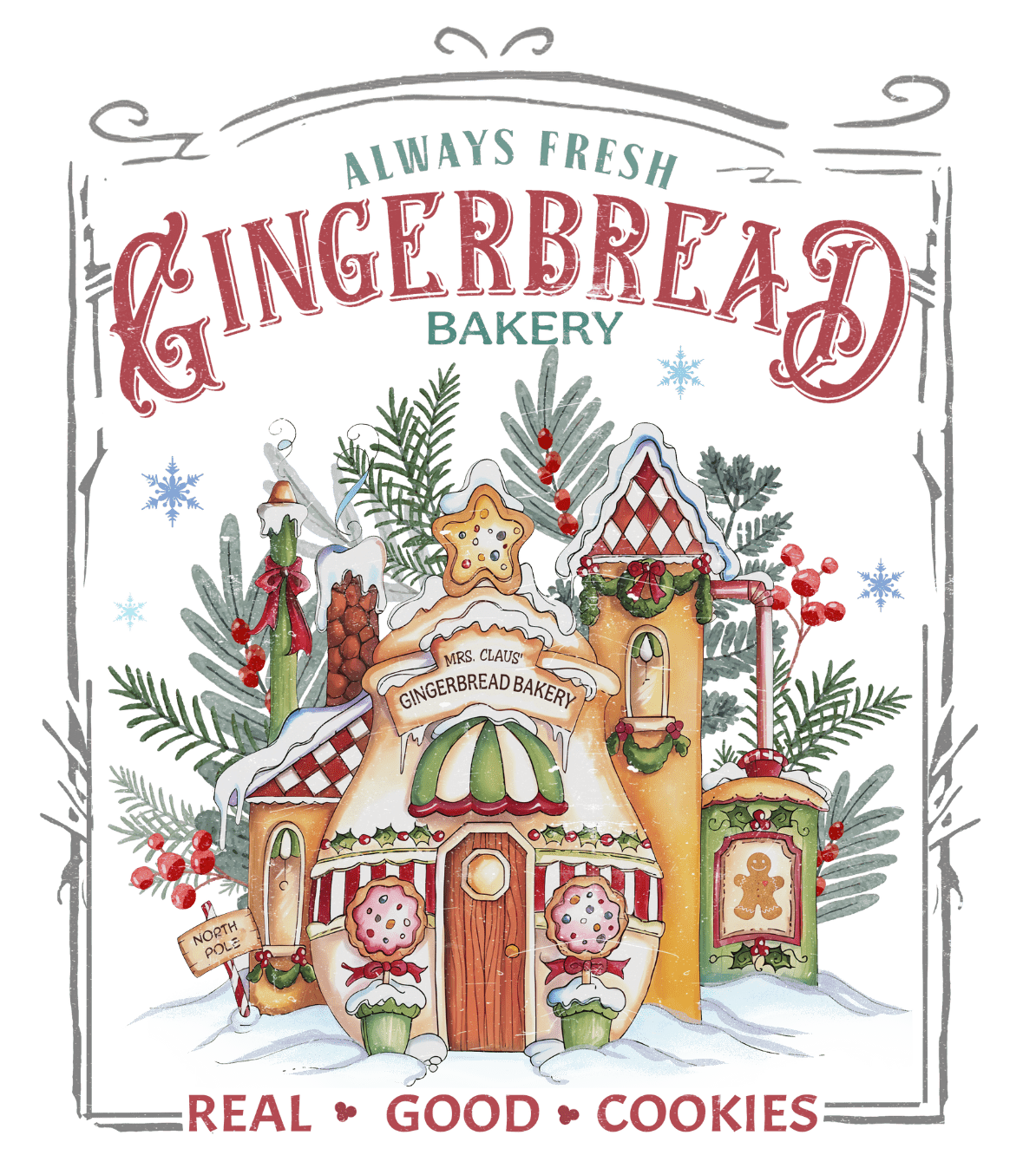 Gingerbread Bakery Christmas Design | DTF Jersey