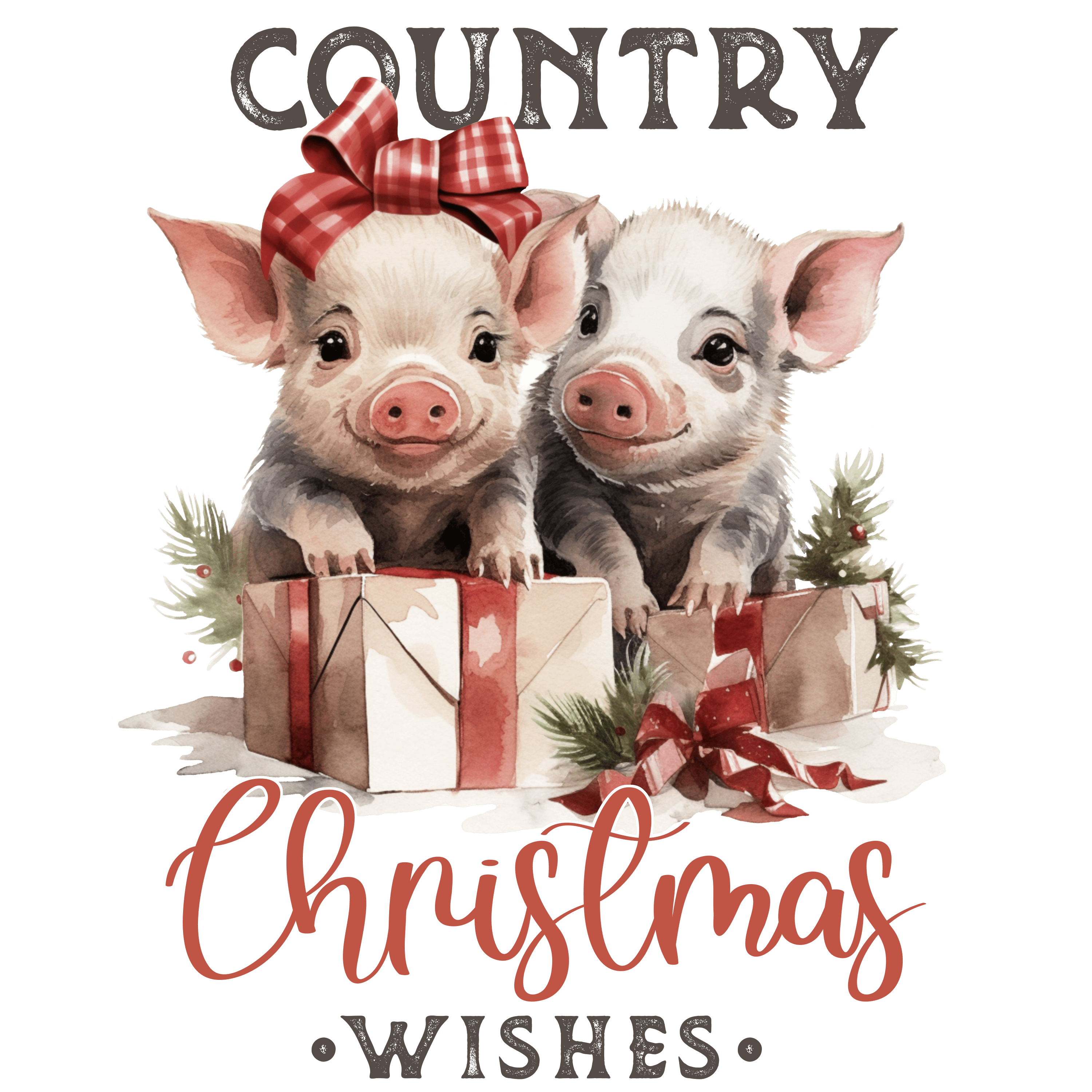 Country Christmas Wishes Design - DTF Ready To Press