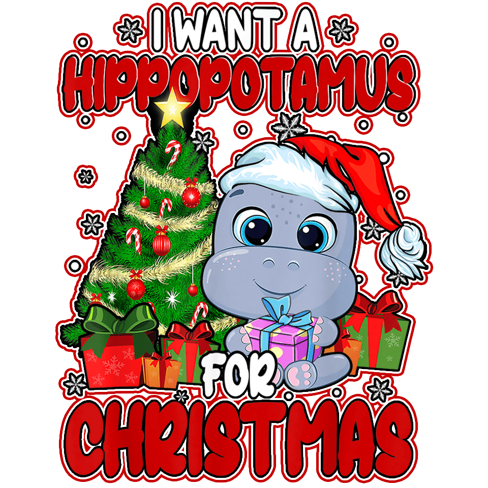 Christmas Hippopotamus Design DTF-Ready Press | DTF Jersey