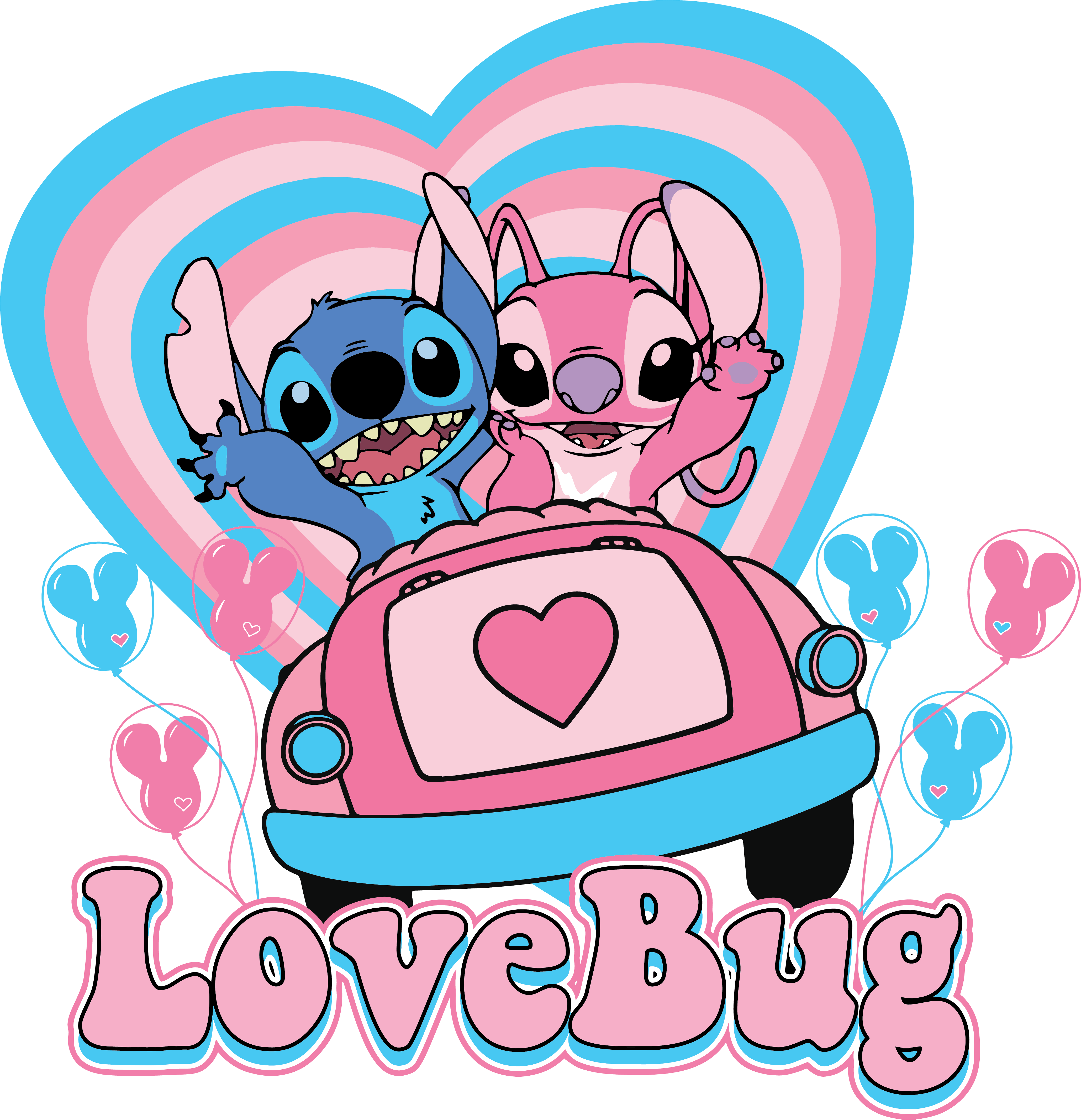 Stich and Angel Valentine's Design - DTF Ready To Press - DTF Dallas