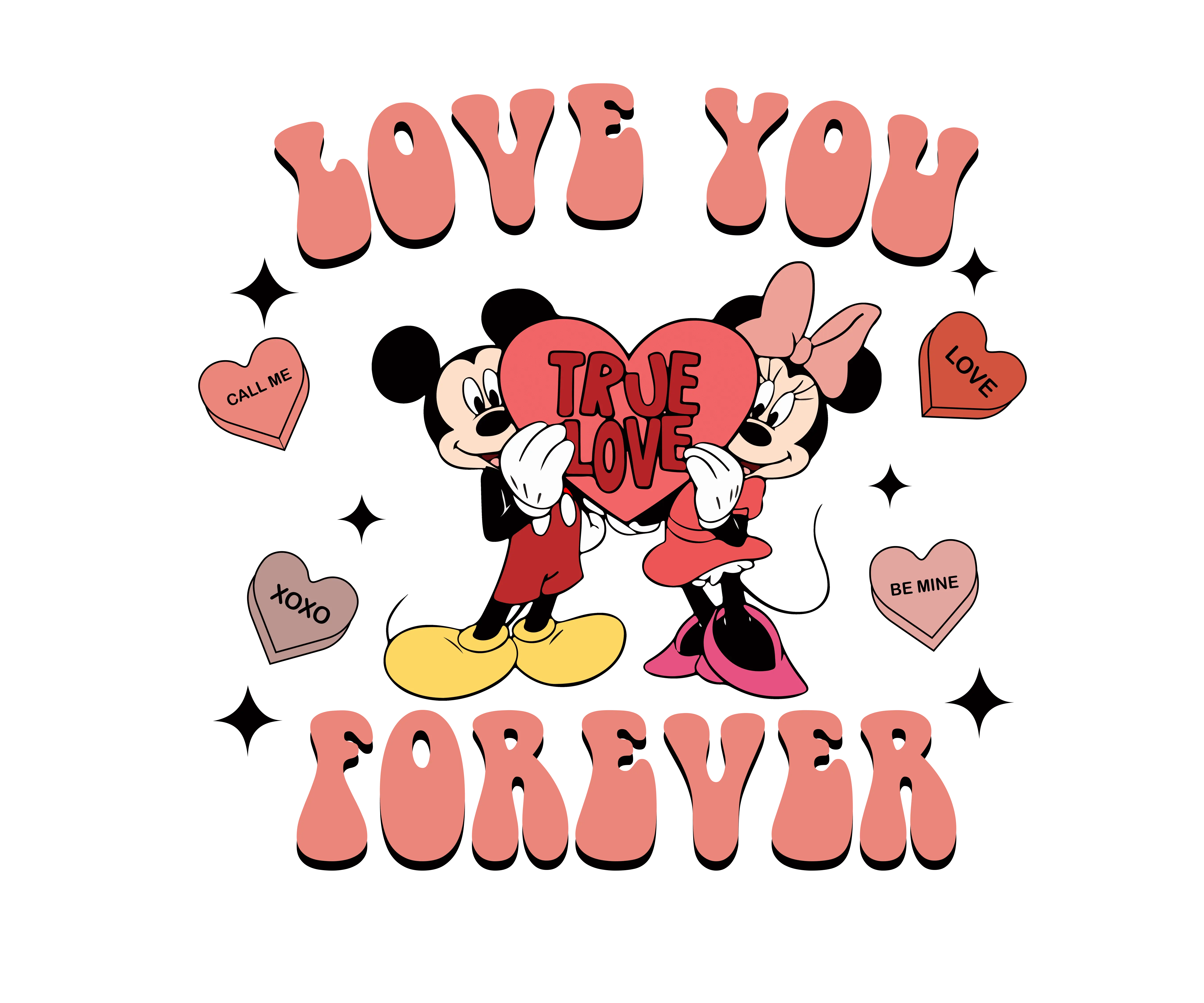 Mickey and Minnie Mouse True Love Forever Valentine's Design - DTF Ready To Press - DTF Dallas
