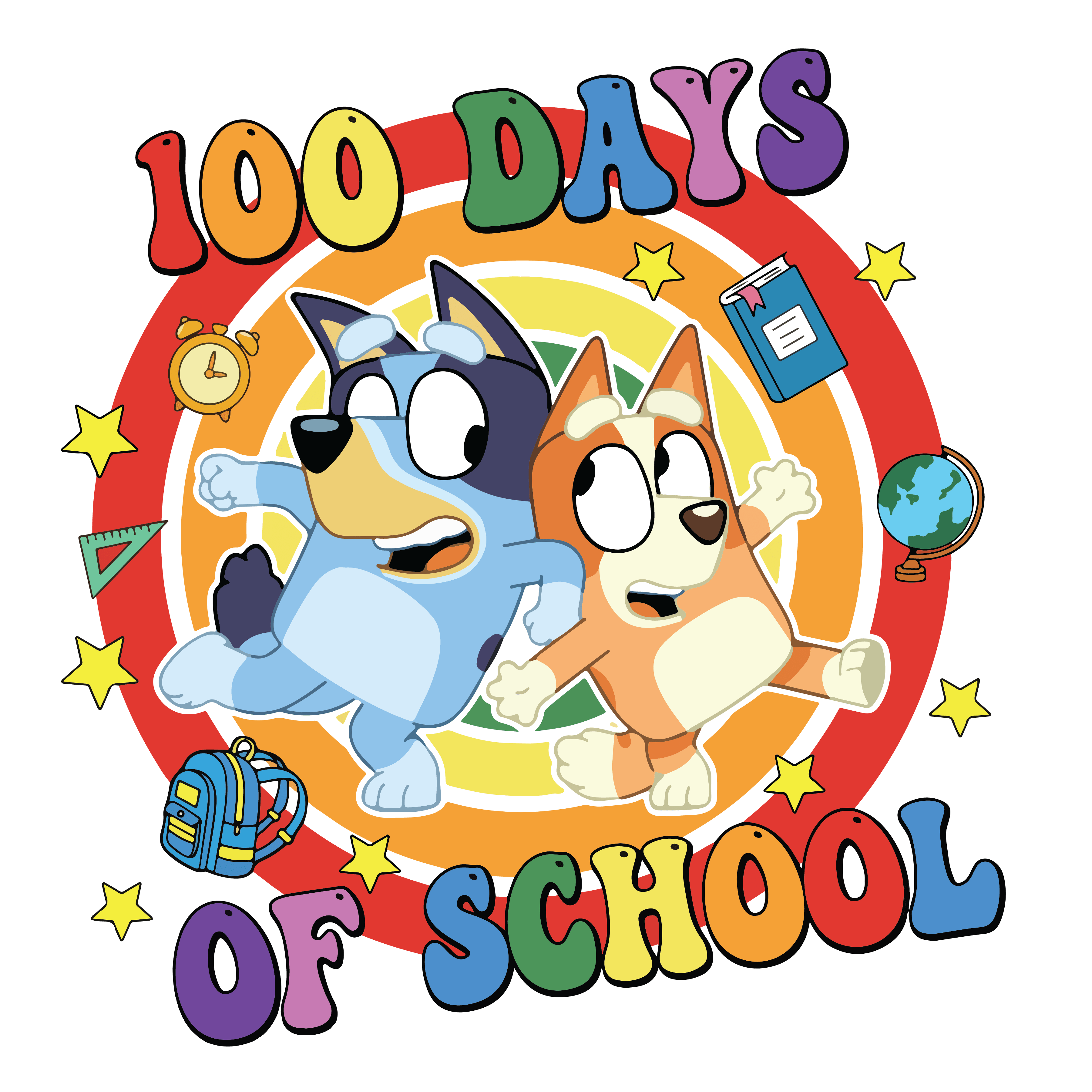 Bluey and Bingo 100 Days of School | DTF Ready To Press Designs