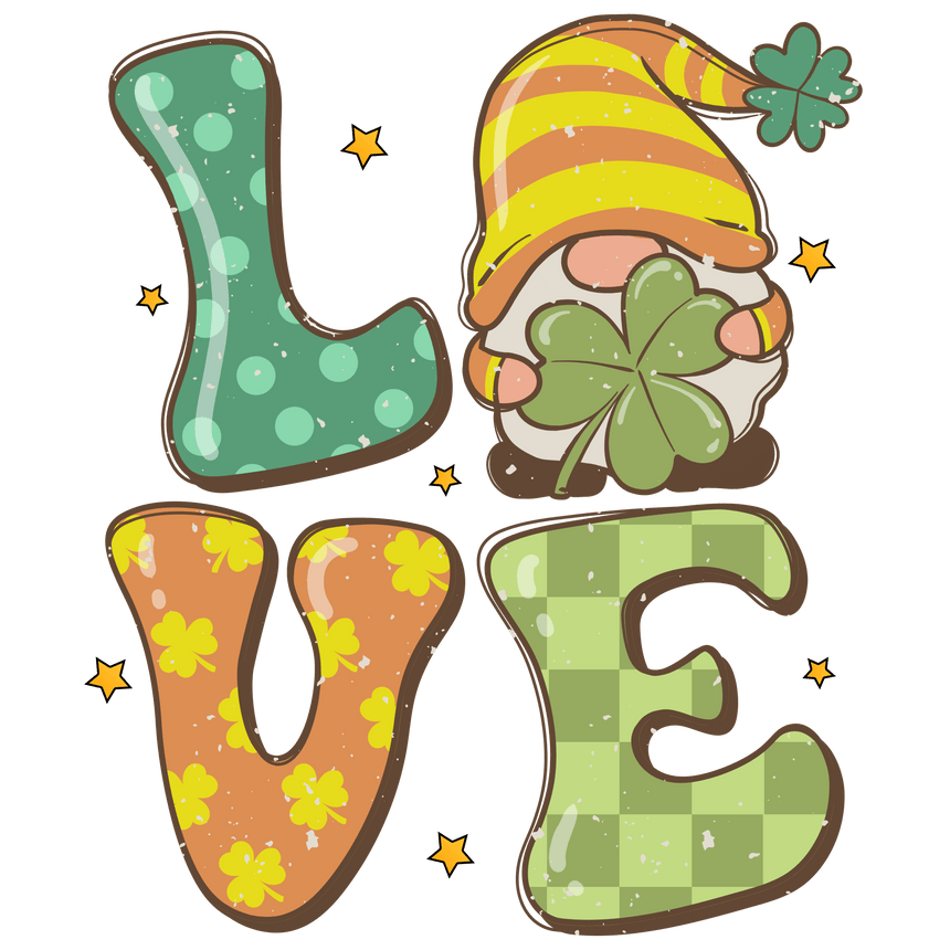 Gnome Love Saint Patricks Day DTF ready to press transfer