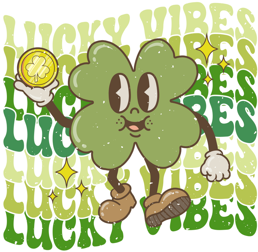 Lucky Vibes clover Saint Patricks Day DTF ready to press transfer