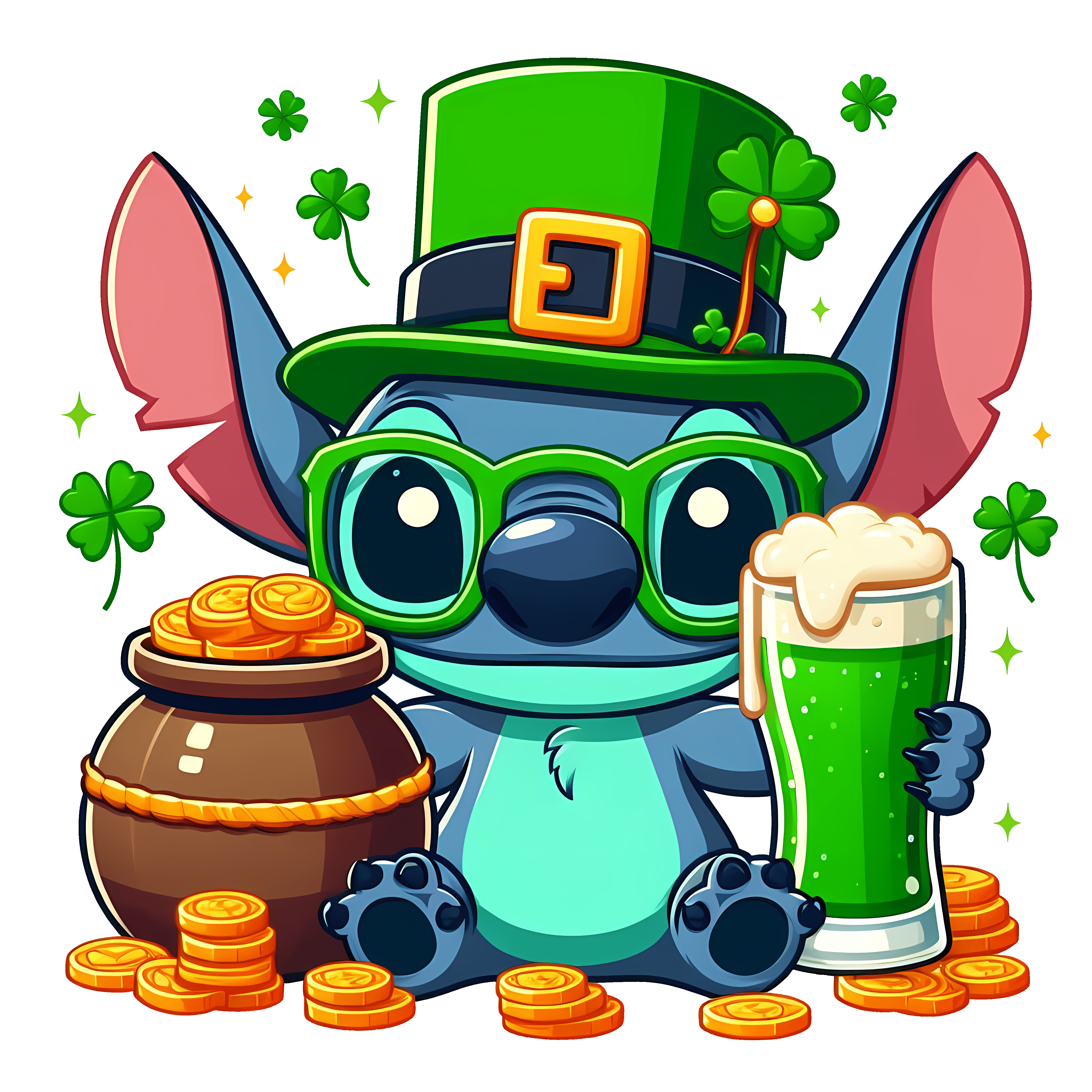 Lilo and Stitch St. Patty Lucky Clover Design | DTF Jersey