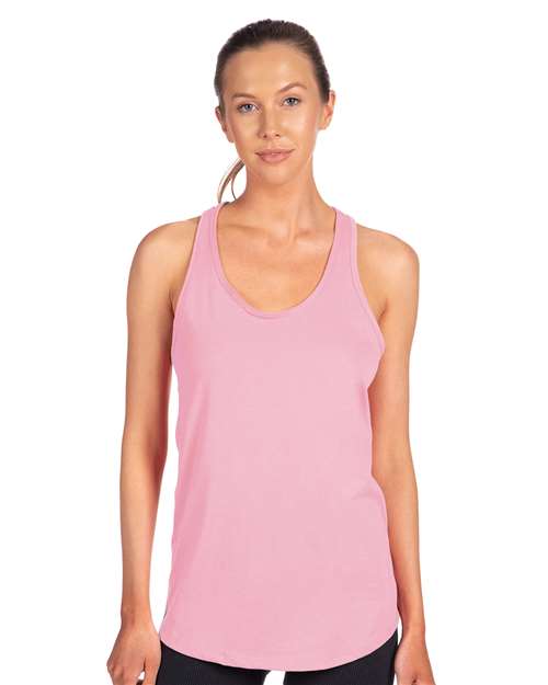 Next Level 1533 racerback tank in Lilac, worn, showing the fitted women's silhouette