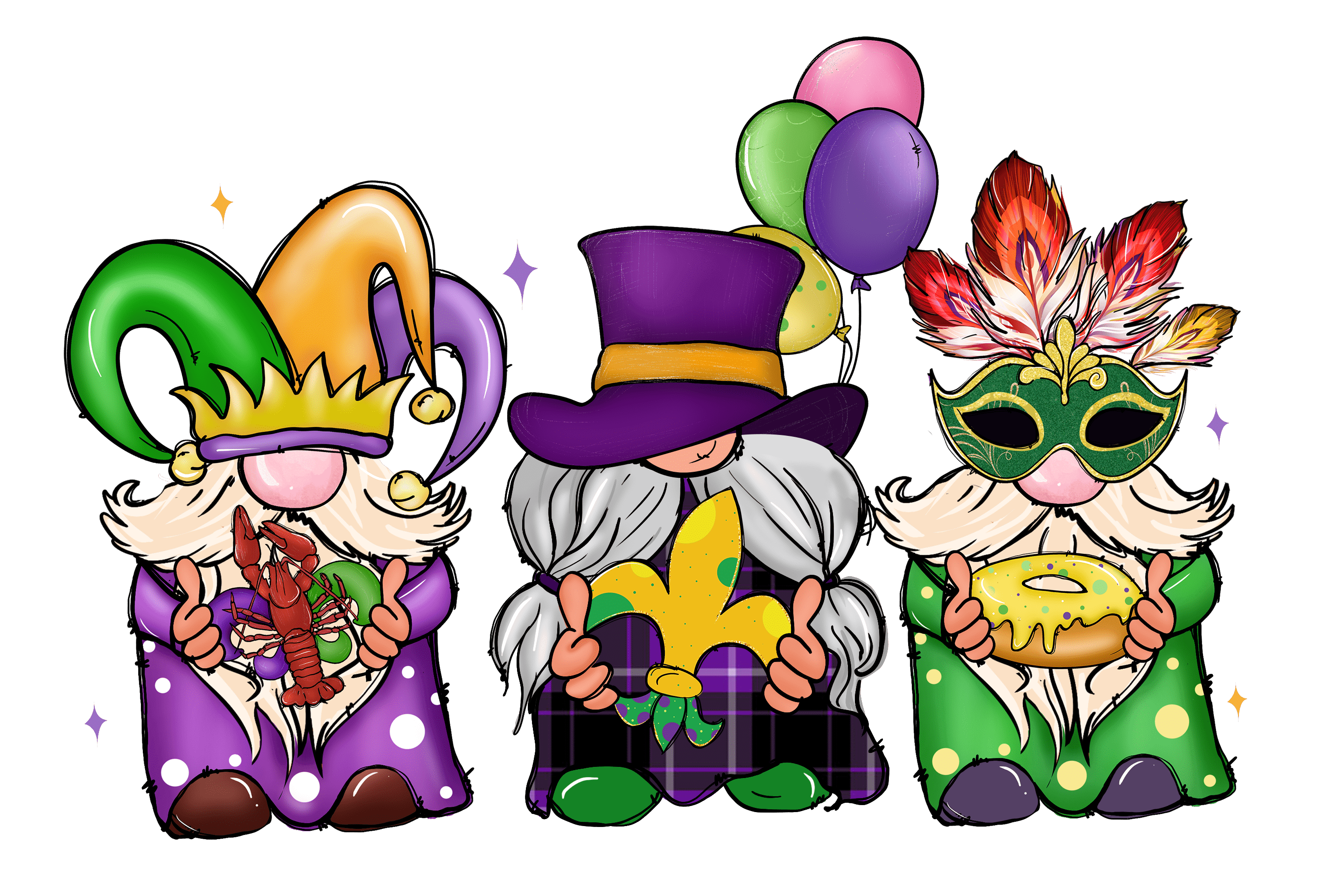 Mardi Gras Gnome Design - DTF Ready To Press