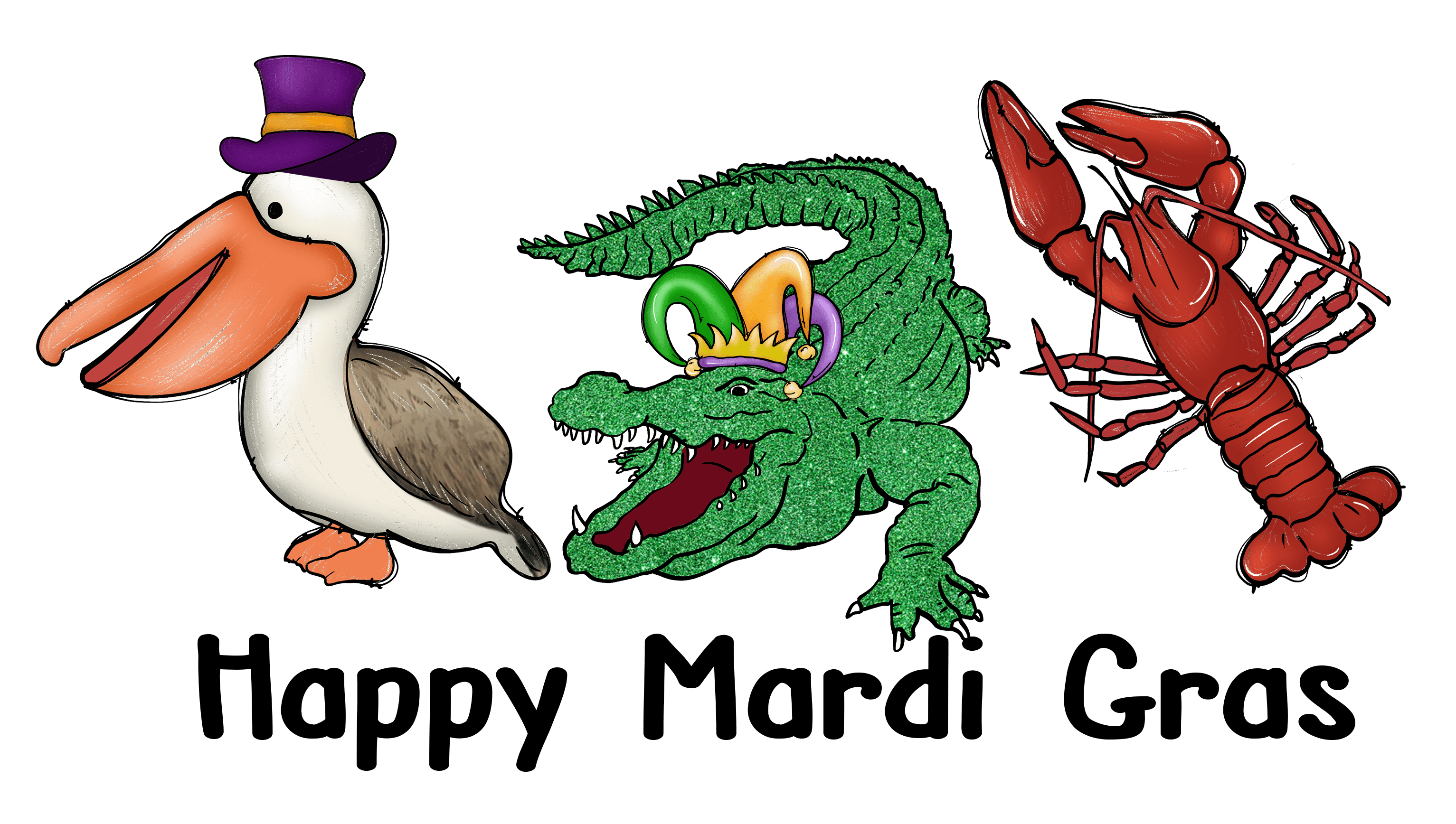 Happy Mardi Gras Crocodile Design - DTF Ready To Press