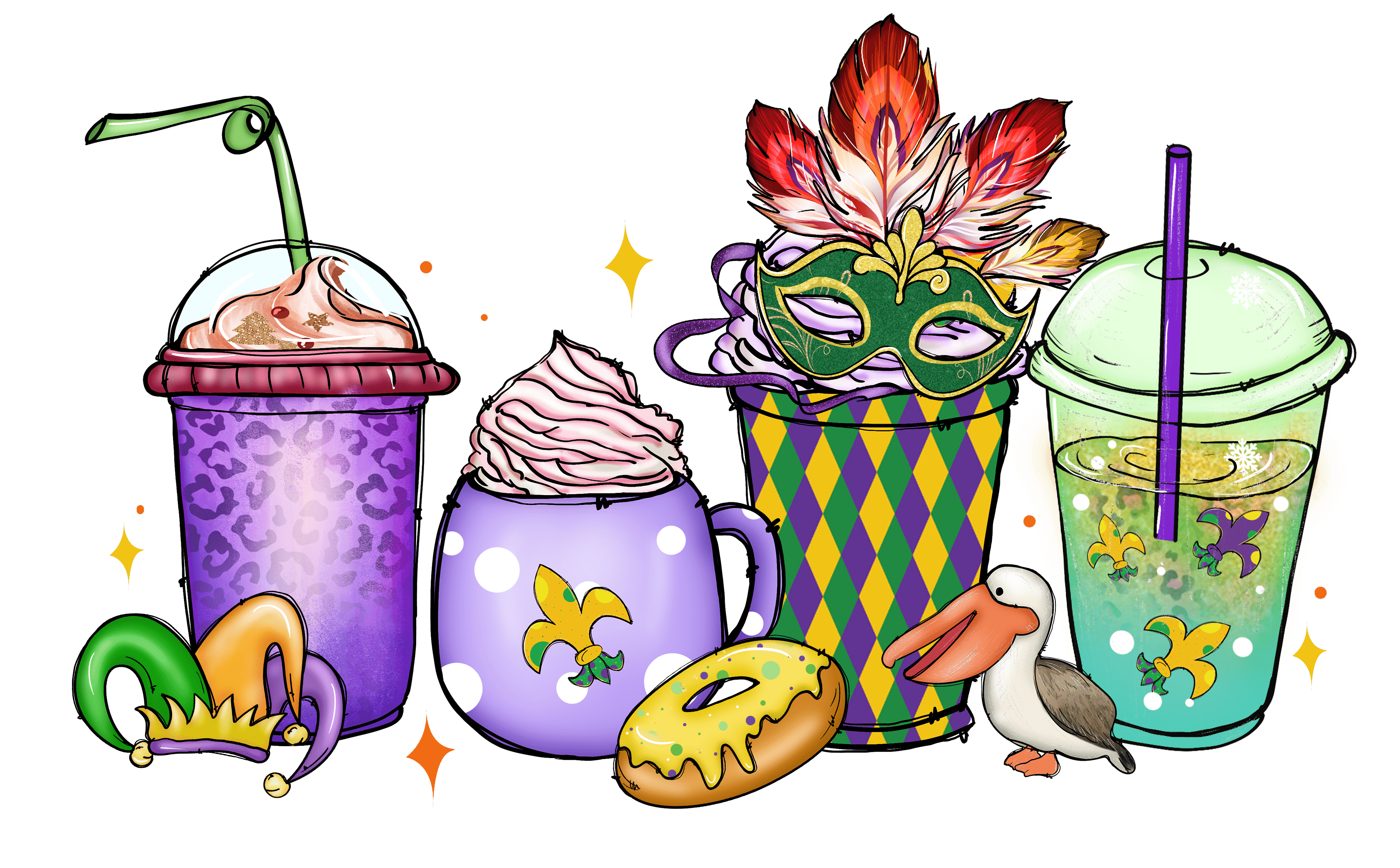 Mardi Gras Coffee Lover Design - DTF Ready To Press
