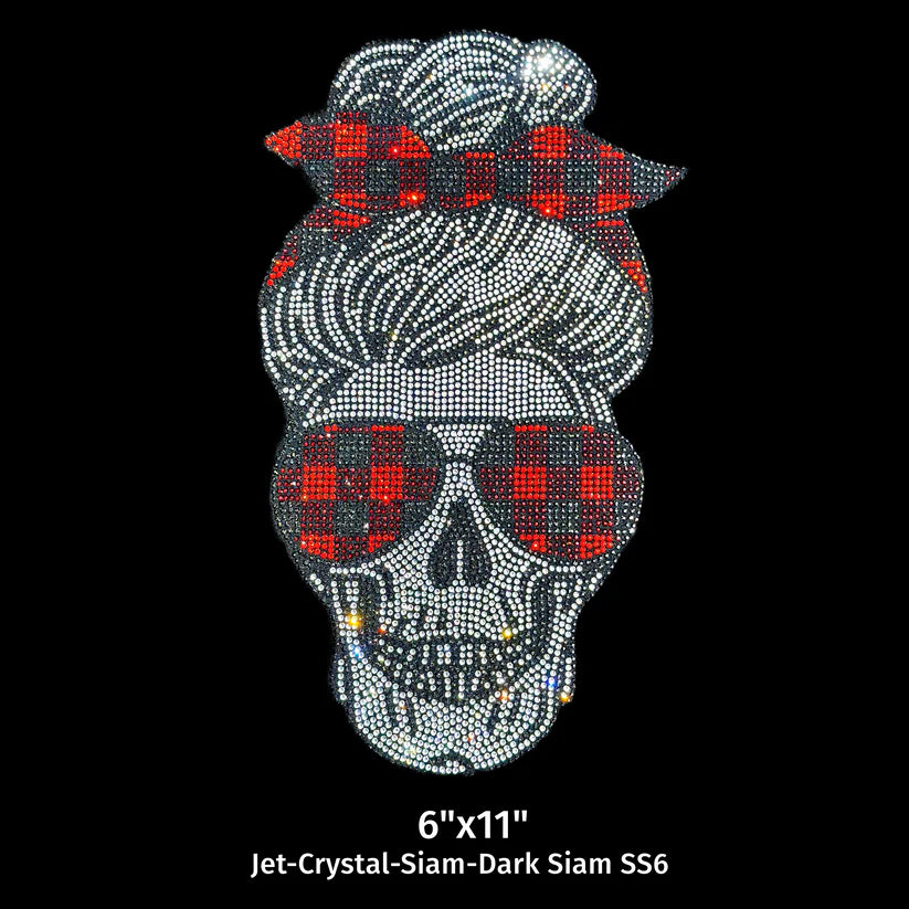 Plaid Punk Skull Rhinestone Hot Fix Transfer | Style 24006