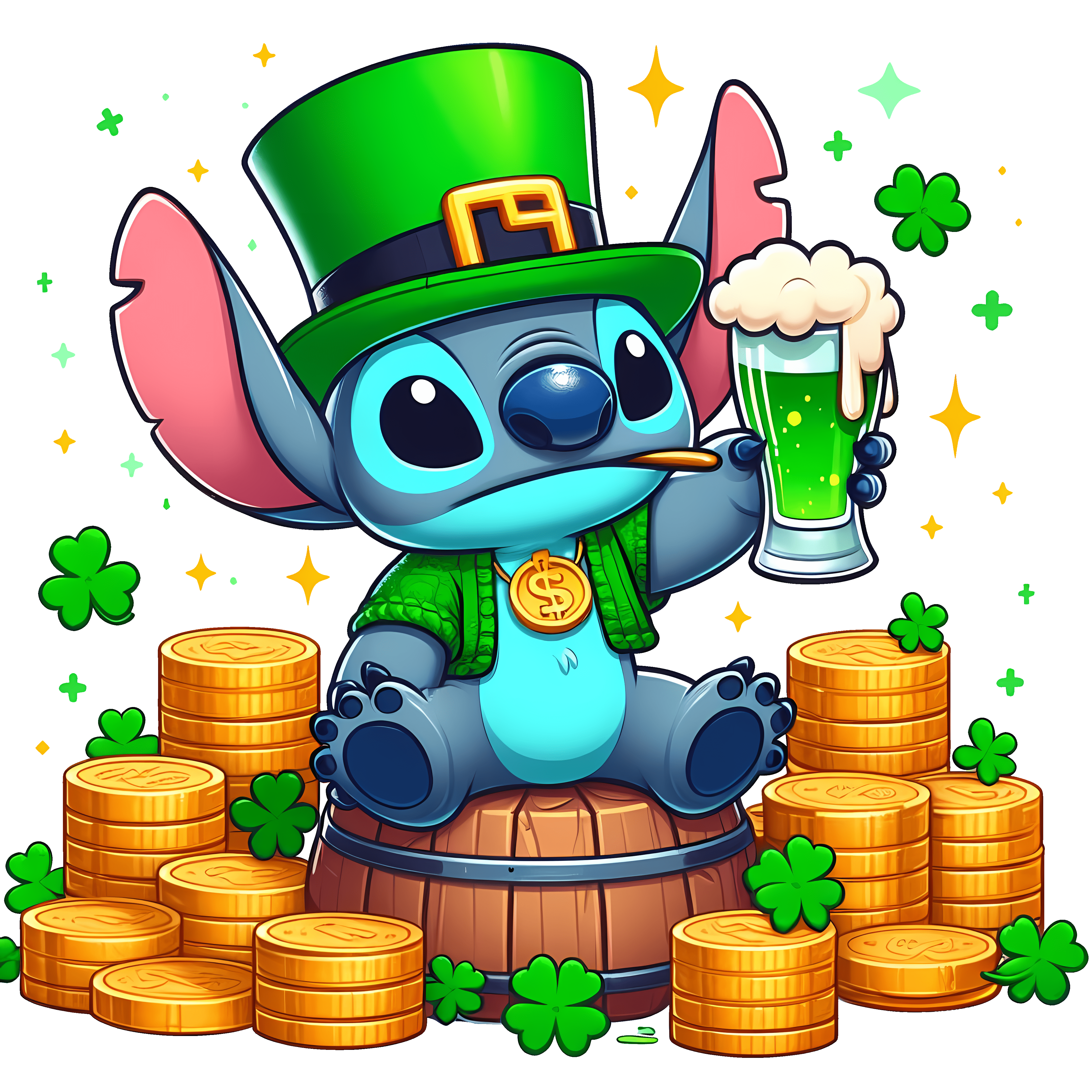 Disney Stitch St. Patrick's Green Beer Design | DTF Jersey