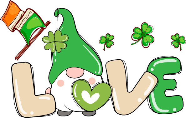 Gnome Saint Patricks Day love DTF ready to press transfer