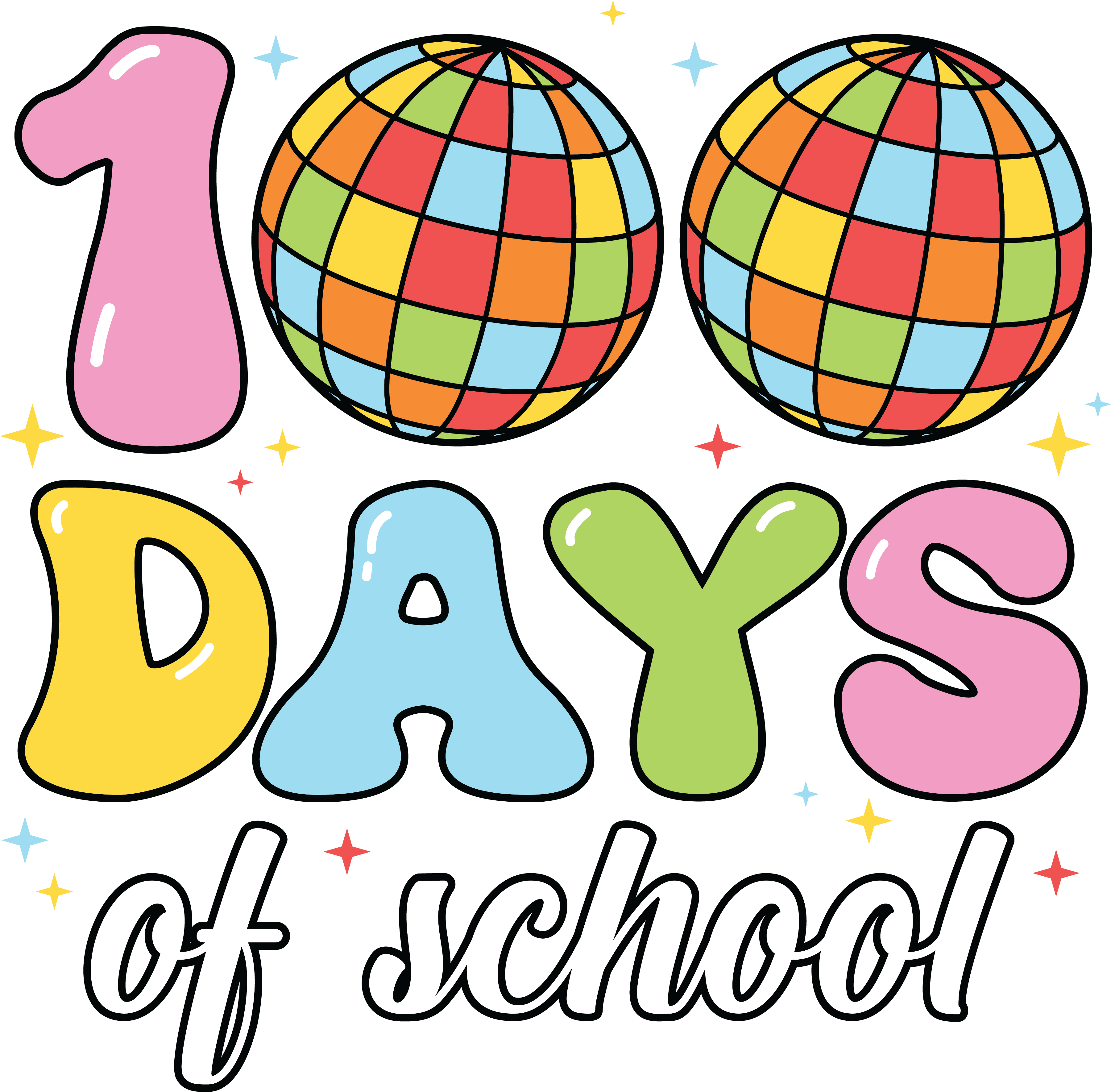 100 Days of School Party Disco Ball | DTF Ready To Press Designs