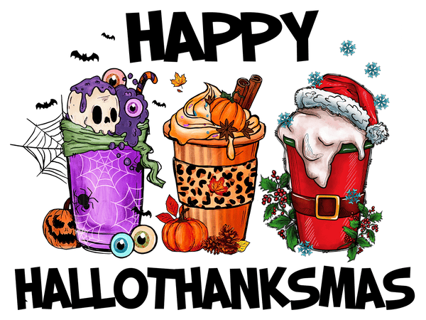 Happy Hallothanksmas ready to press DTF transfer design