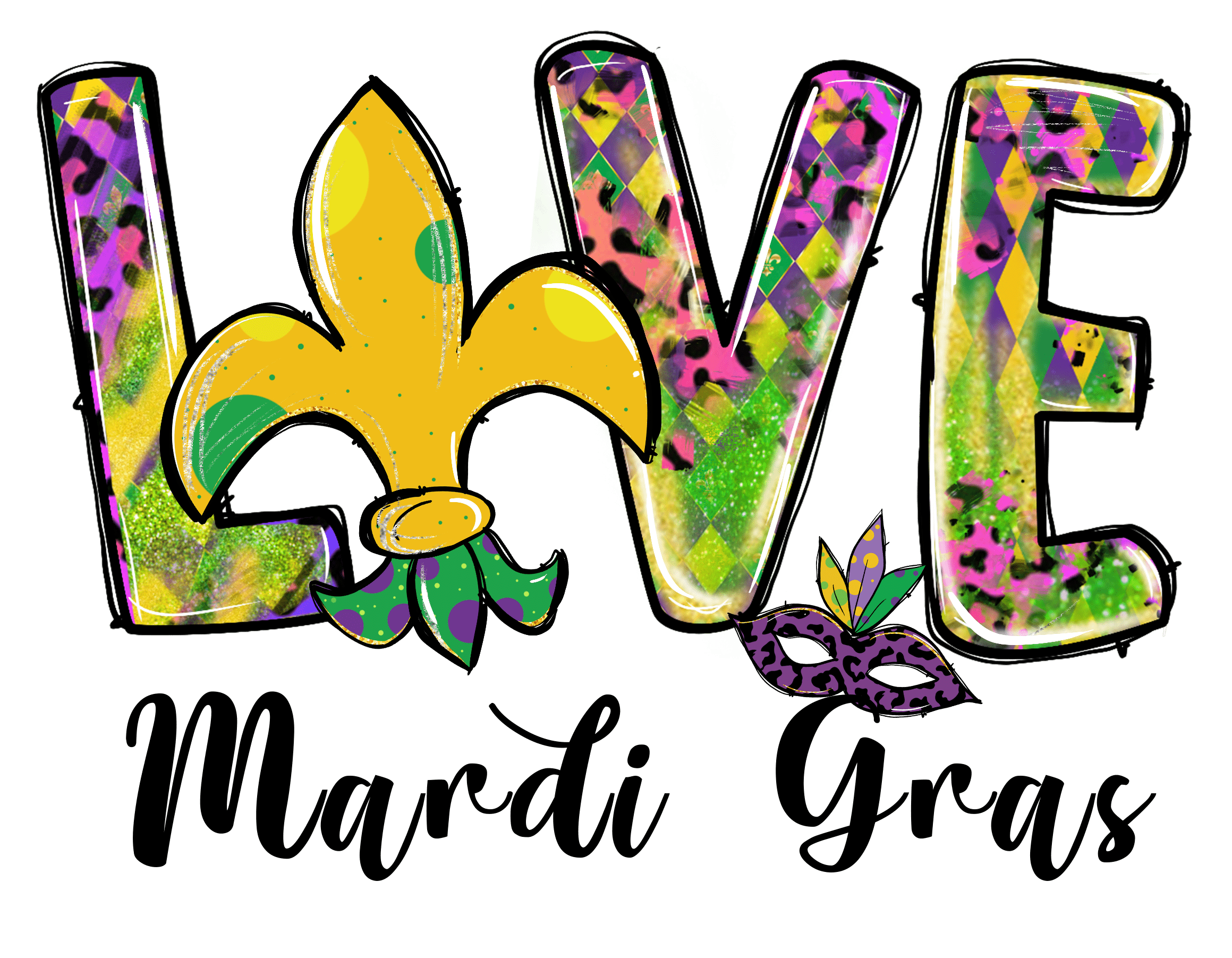 Love Mardi Gras Design - DTF Ready To Press