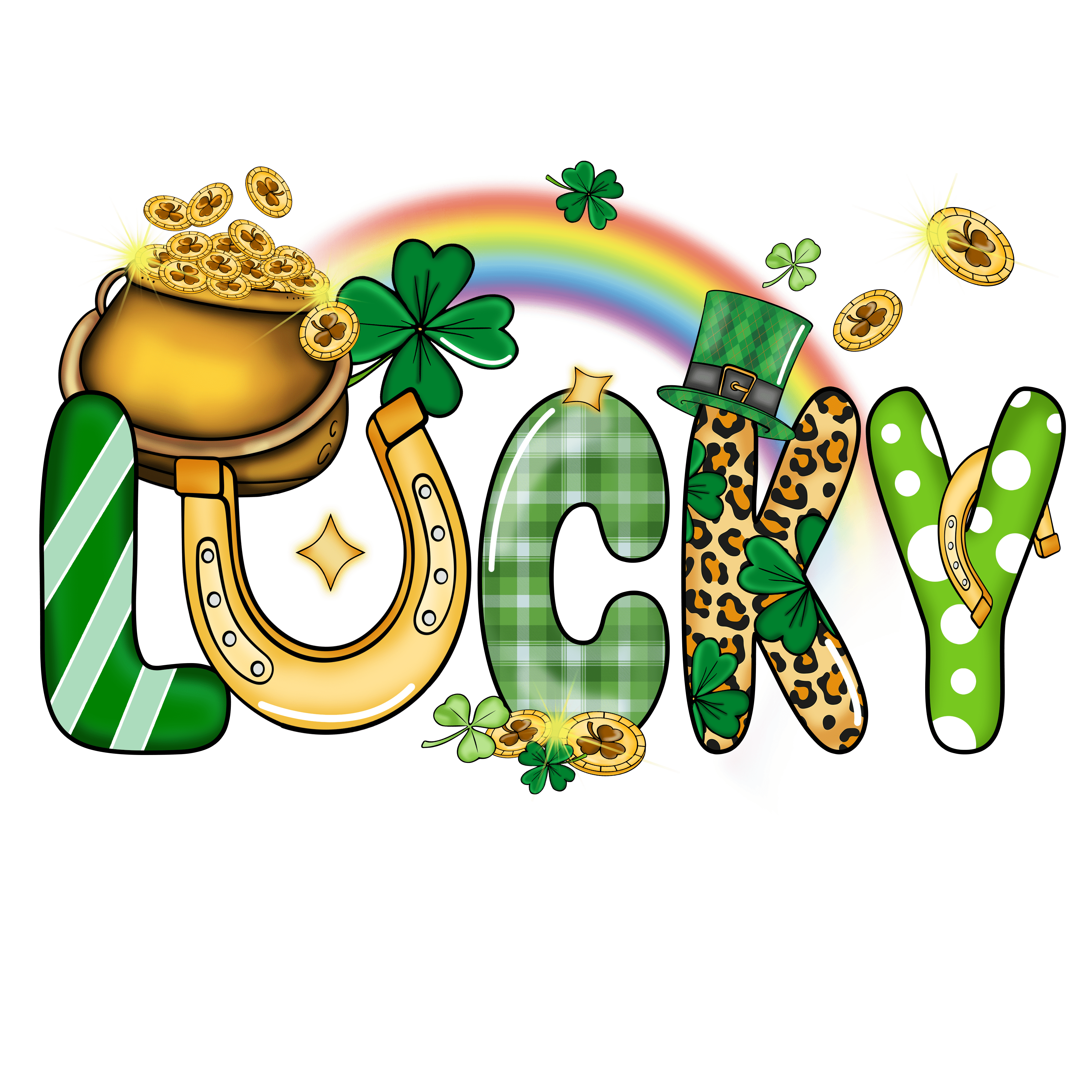 Lucky - Saint Patrick's Day Rainbow Gold Design | DTF Jersey