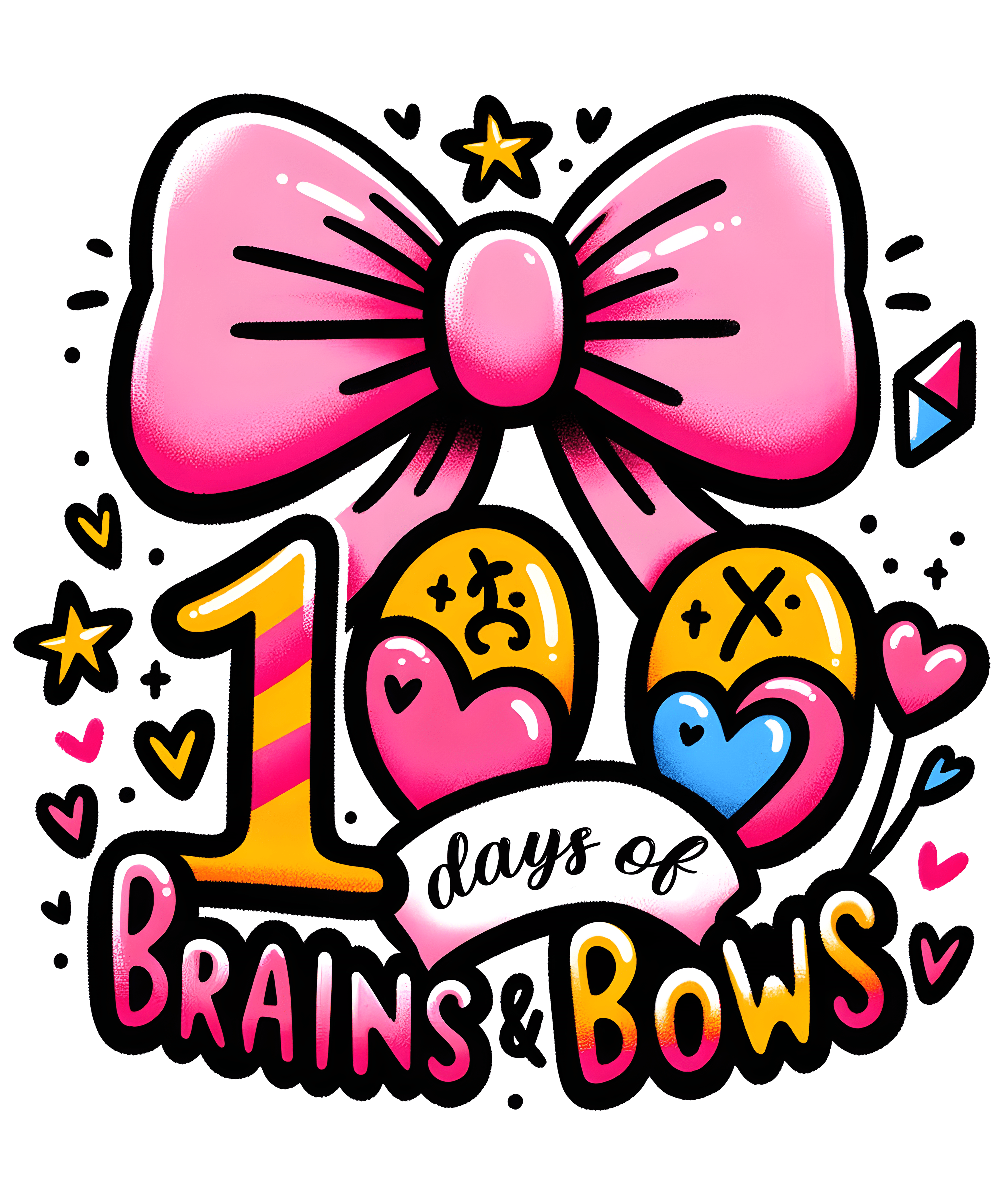 100 Days of Brains and Bows School Party | DTF Ready To Press Designs