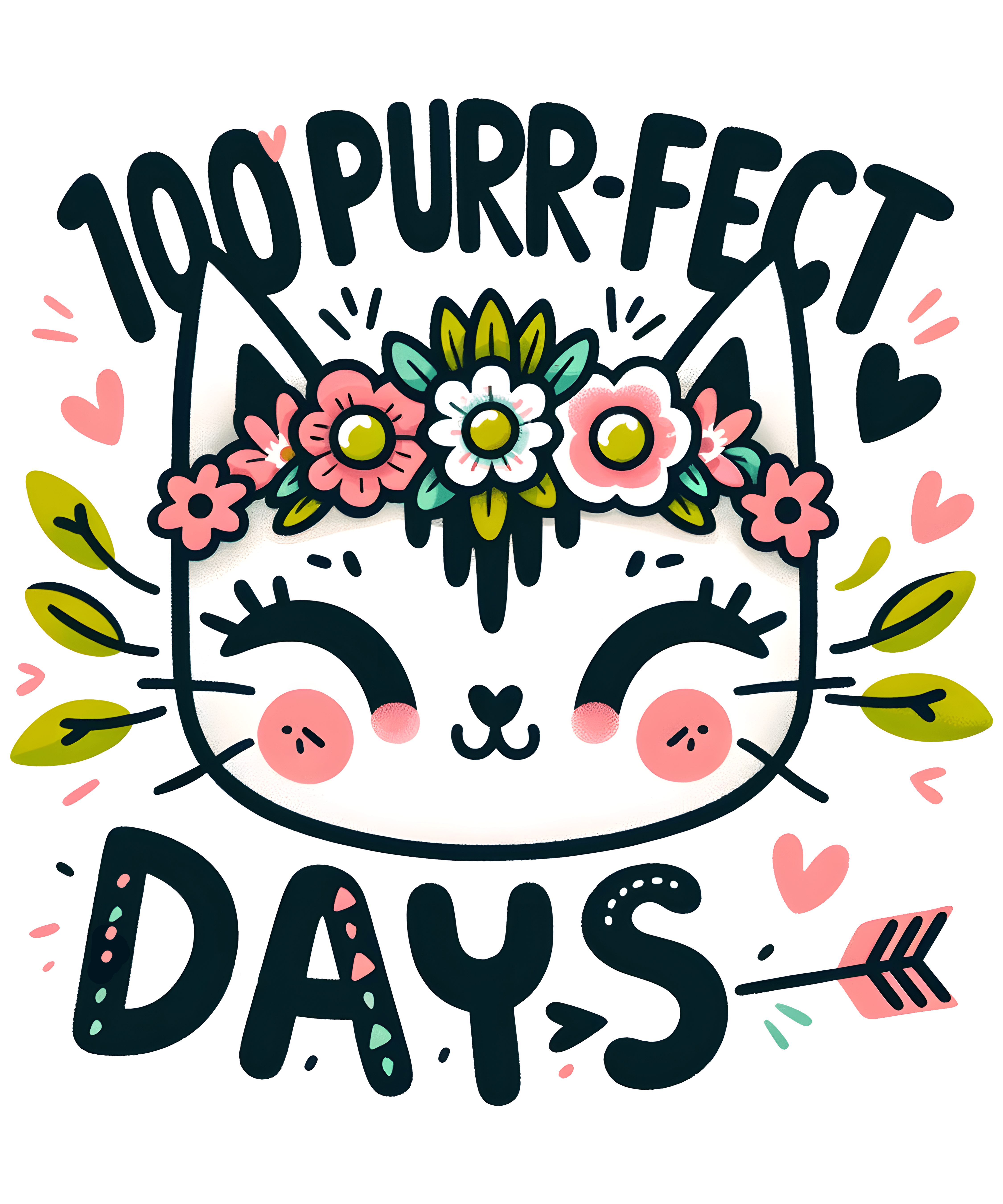 100 Purr-fect Days Cat Lover | DTF Ready To Press Designs