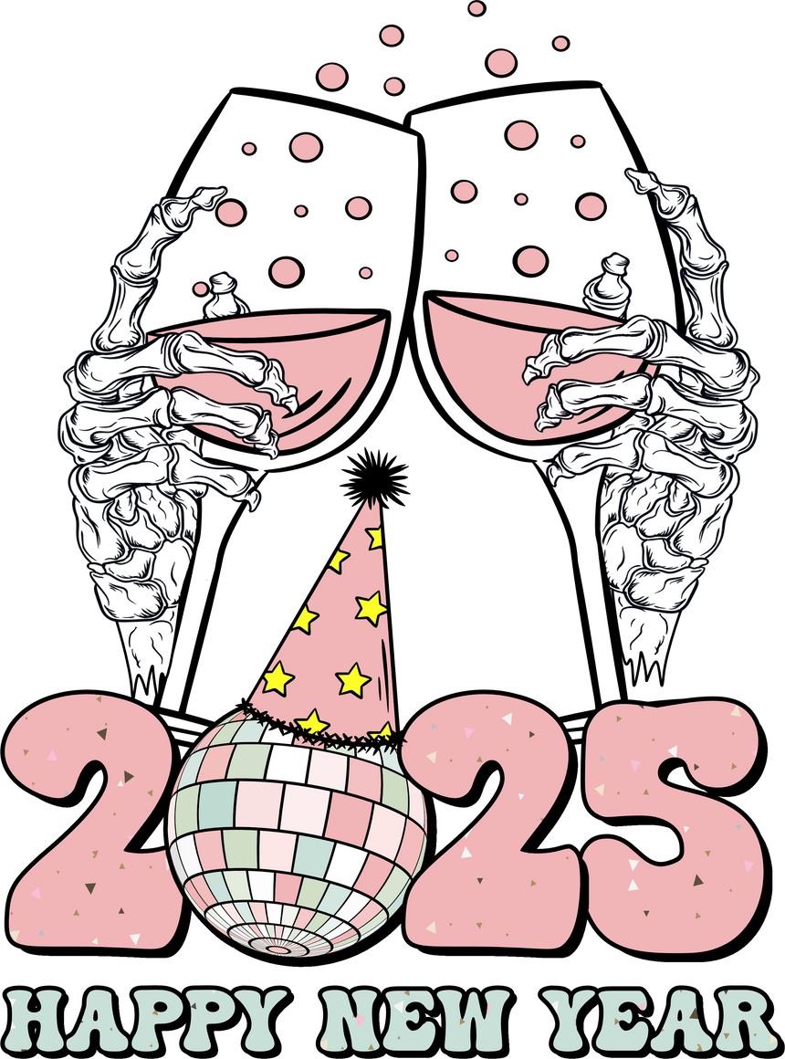 Happy New Year sparkle DTF ready to press transfer design