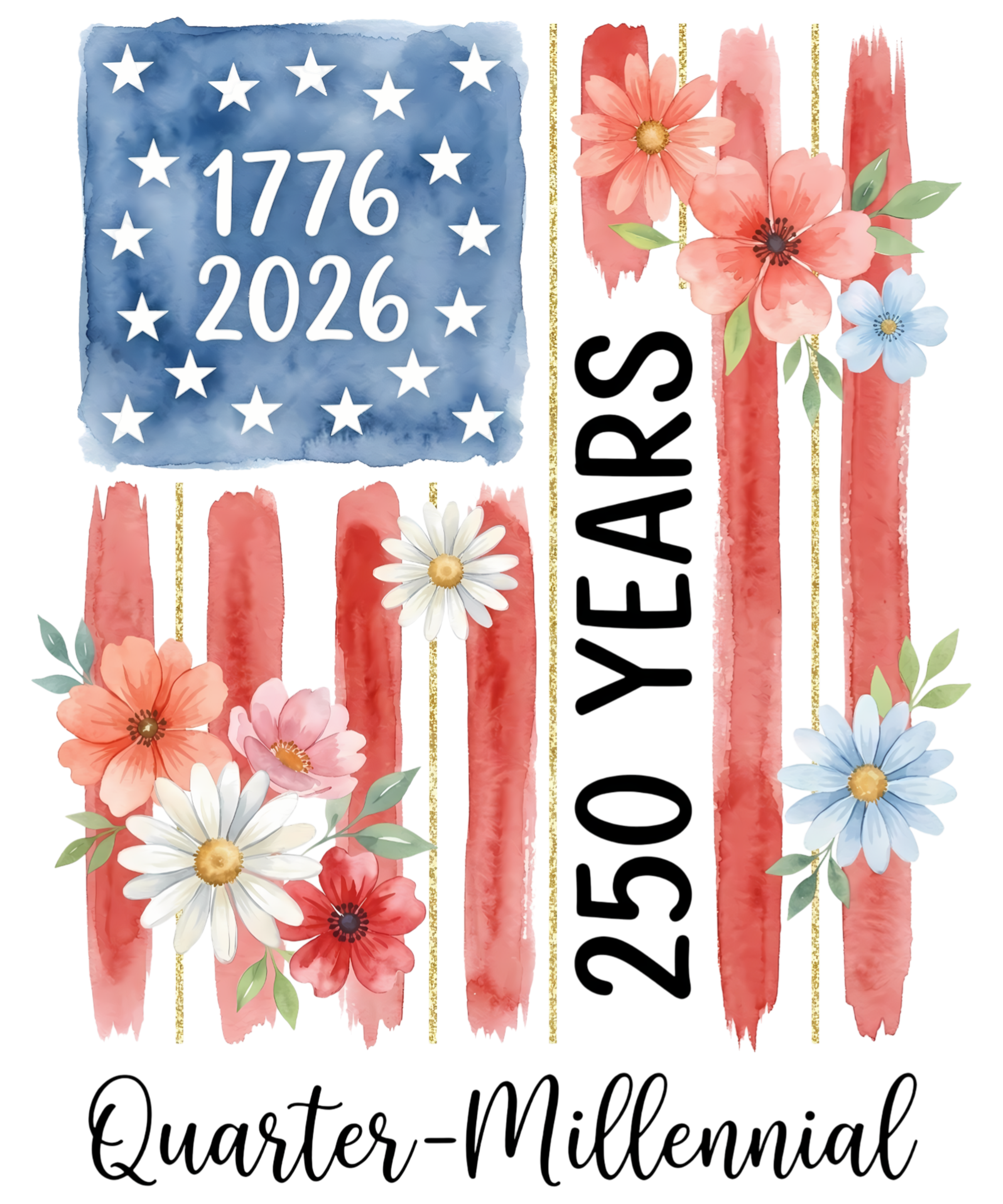 Floral American Flag - USA 250th Anniversary DTF-Ready to Press (V2) | DTF Jersey