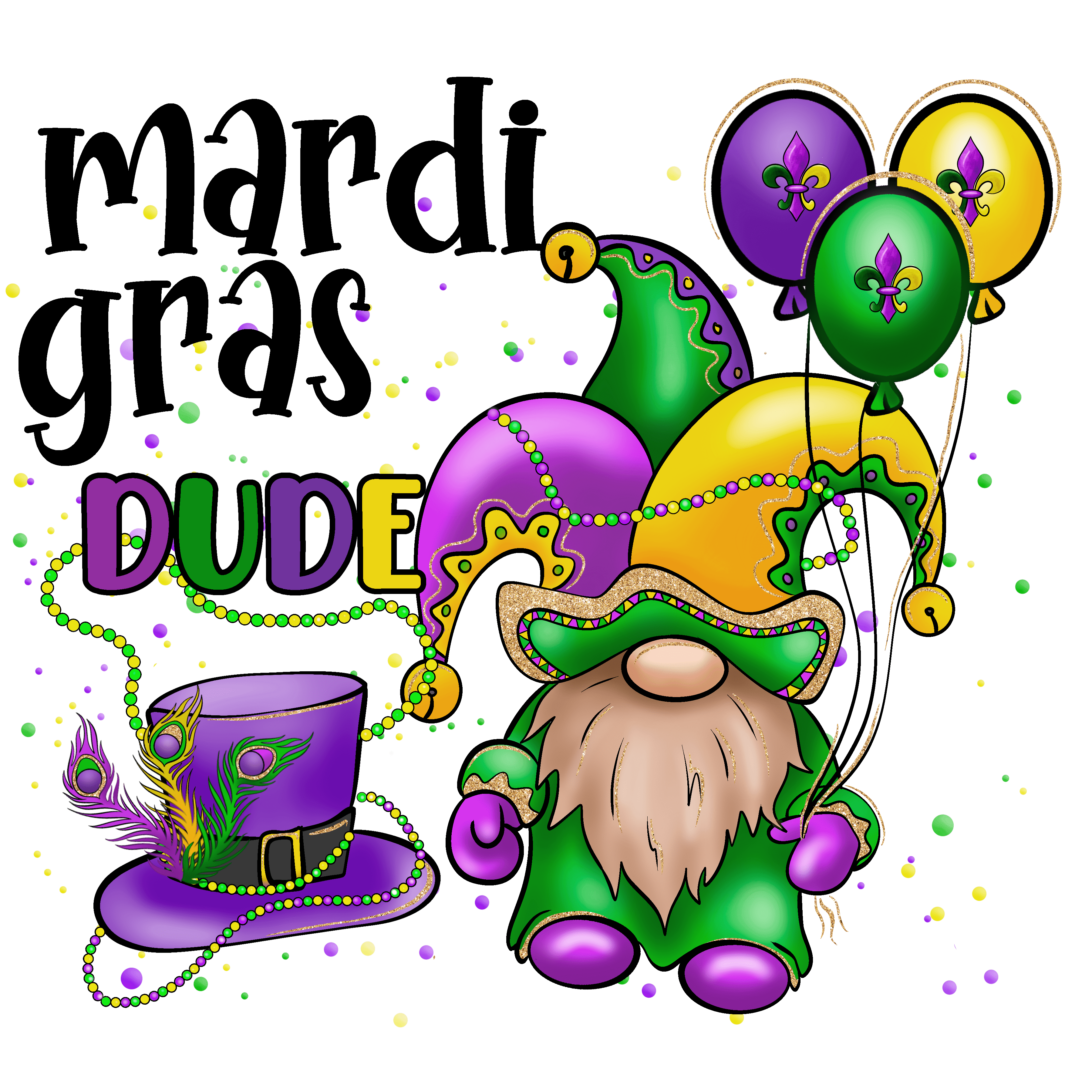 Mardi Gras Dude Gnome Design - DTF Ready To Press