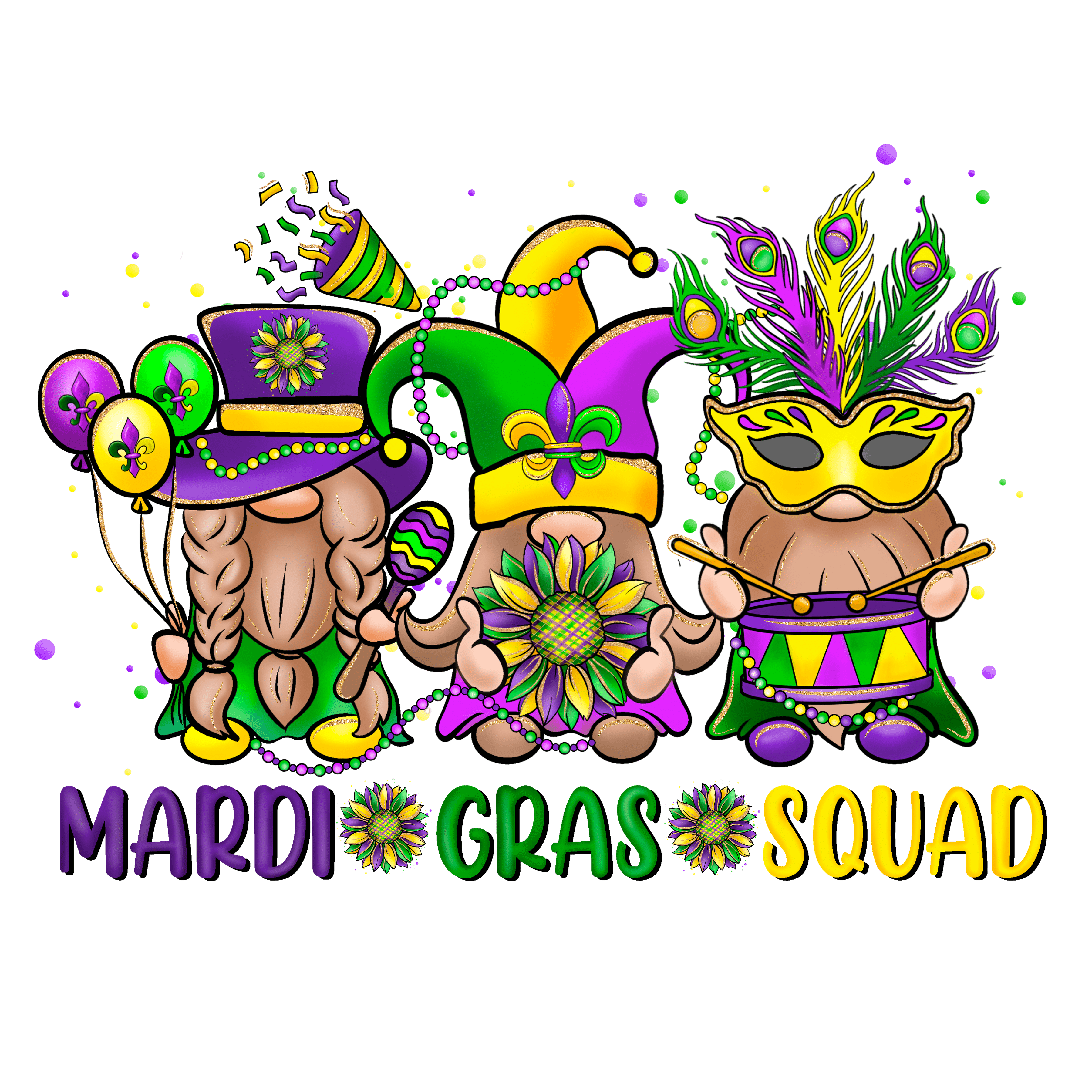 Mardi Gras Squad Gnome Design - DTF Ready To Press