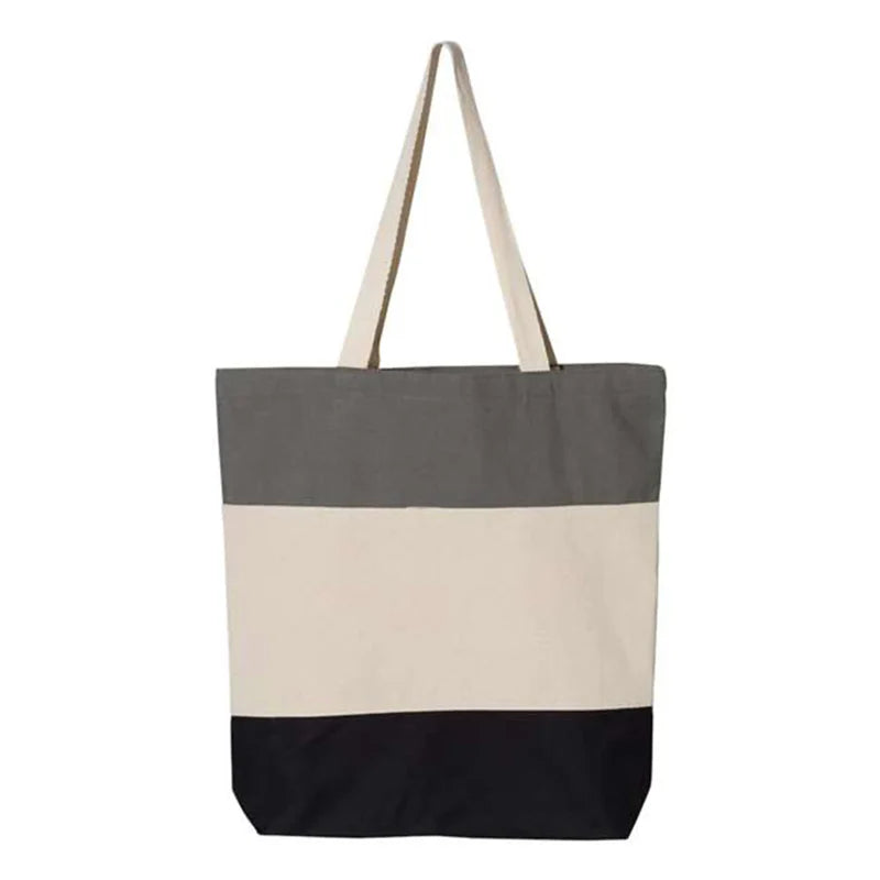 Q-Tees Tri-Color Canvas Tote Bag - Q125900D | Stylish Color Block Tote for Custom Printing