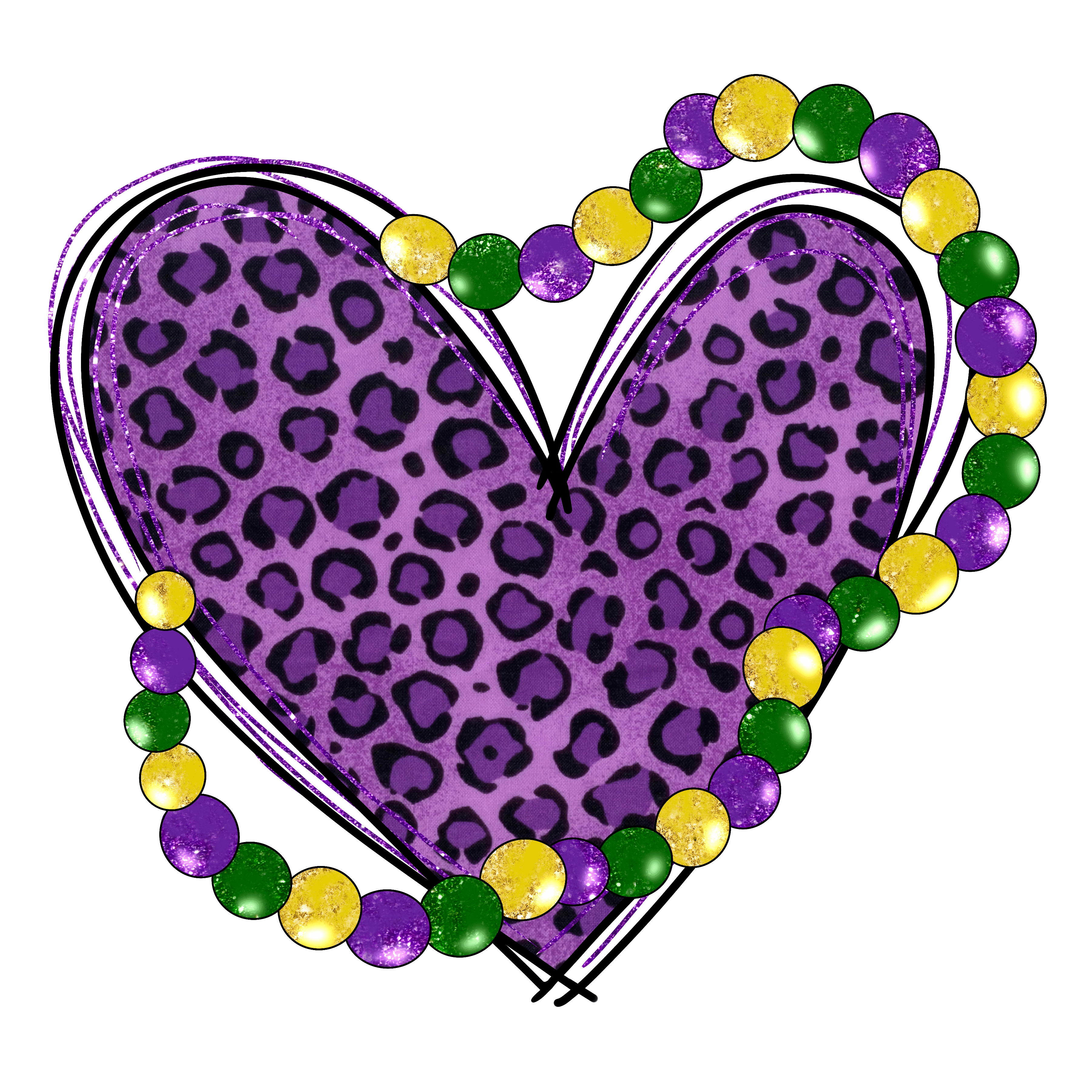 Heart Mardi Gras Leopard Design - DTF Ready To Press