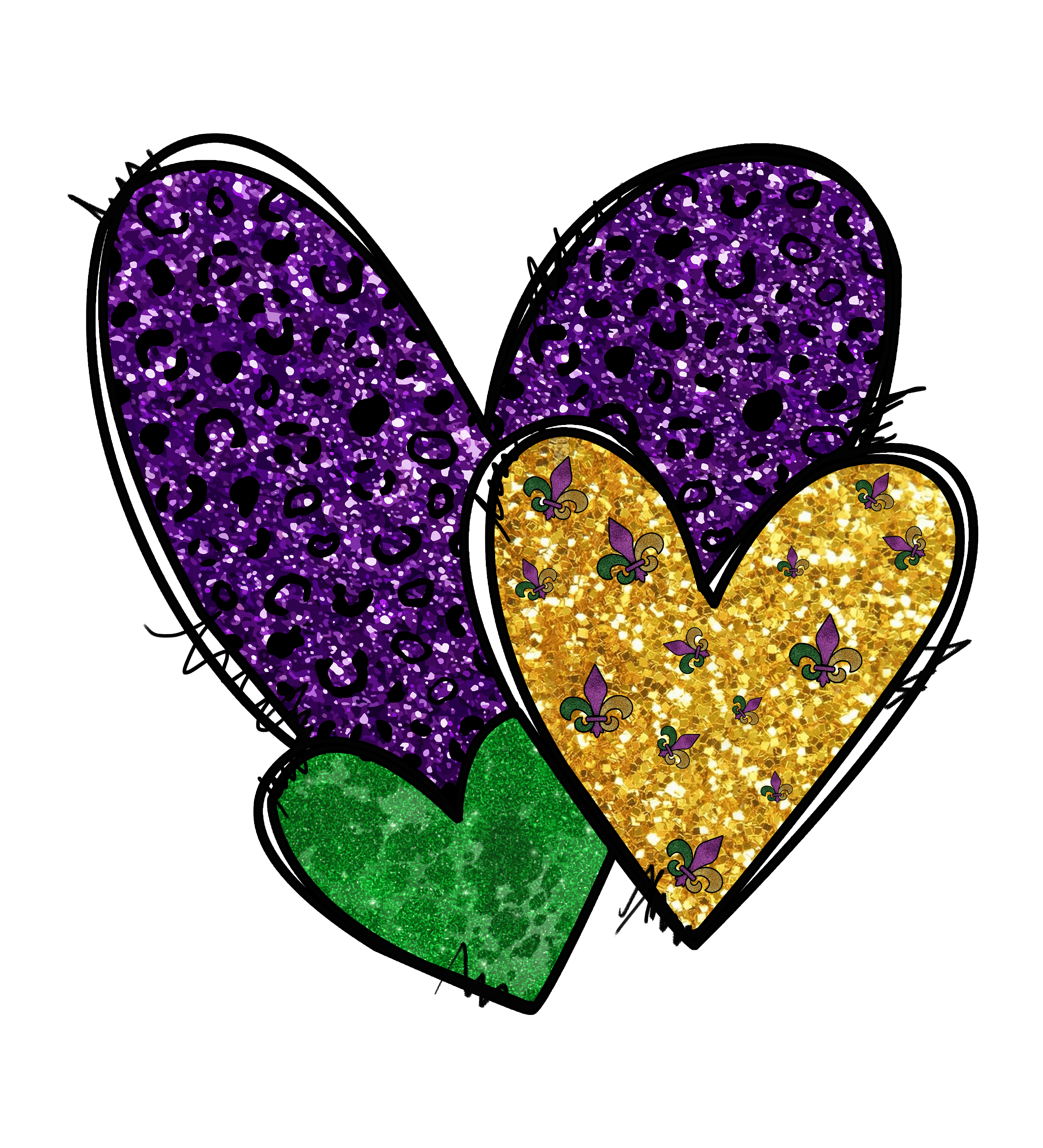 Love Mardi Gras Heart Design - DTF Ready To Press