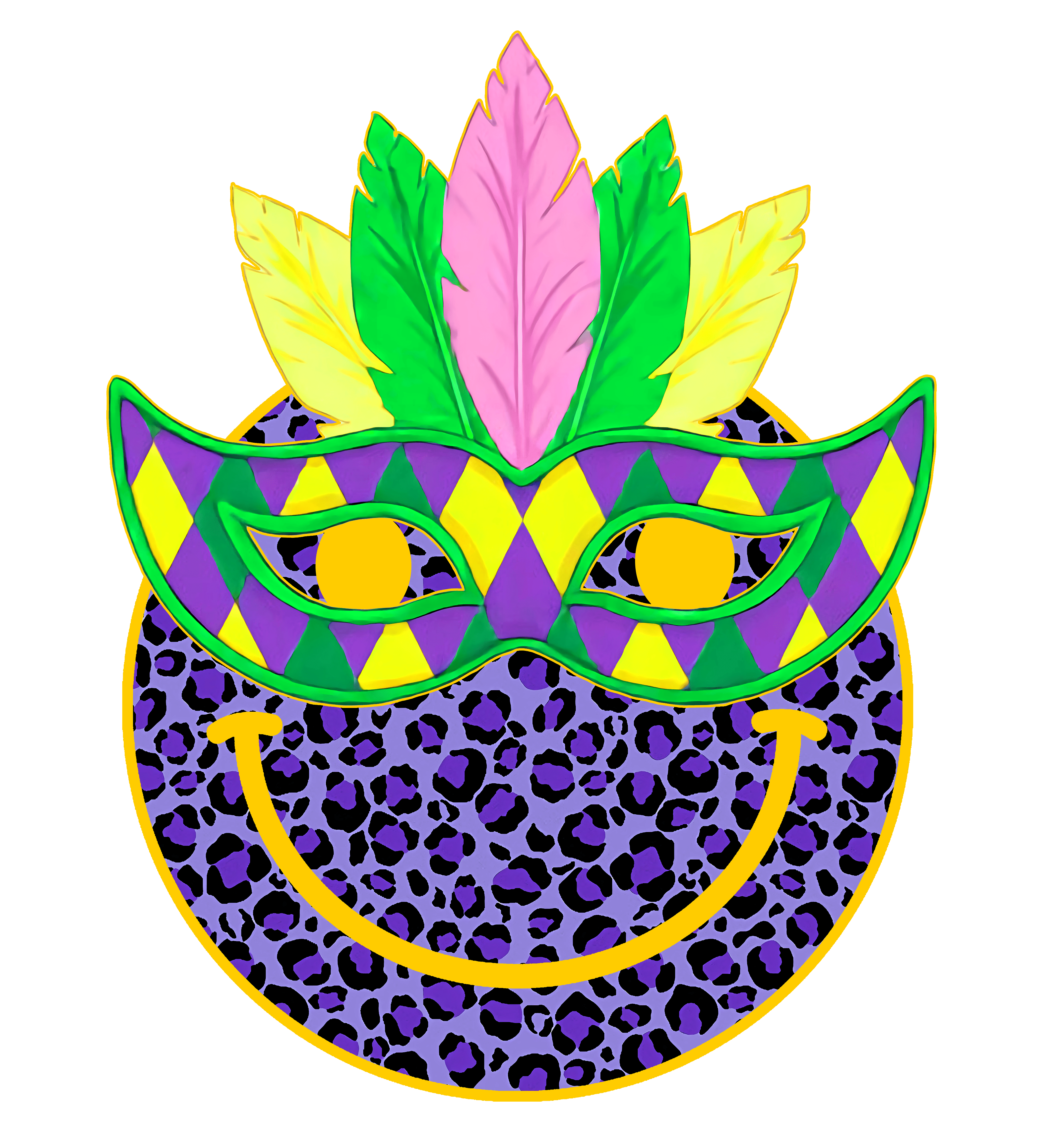 Smiley Mardi Gras Party Design - DTF Ready To Press