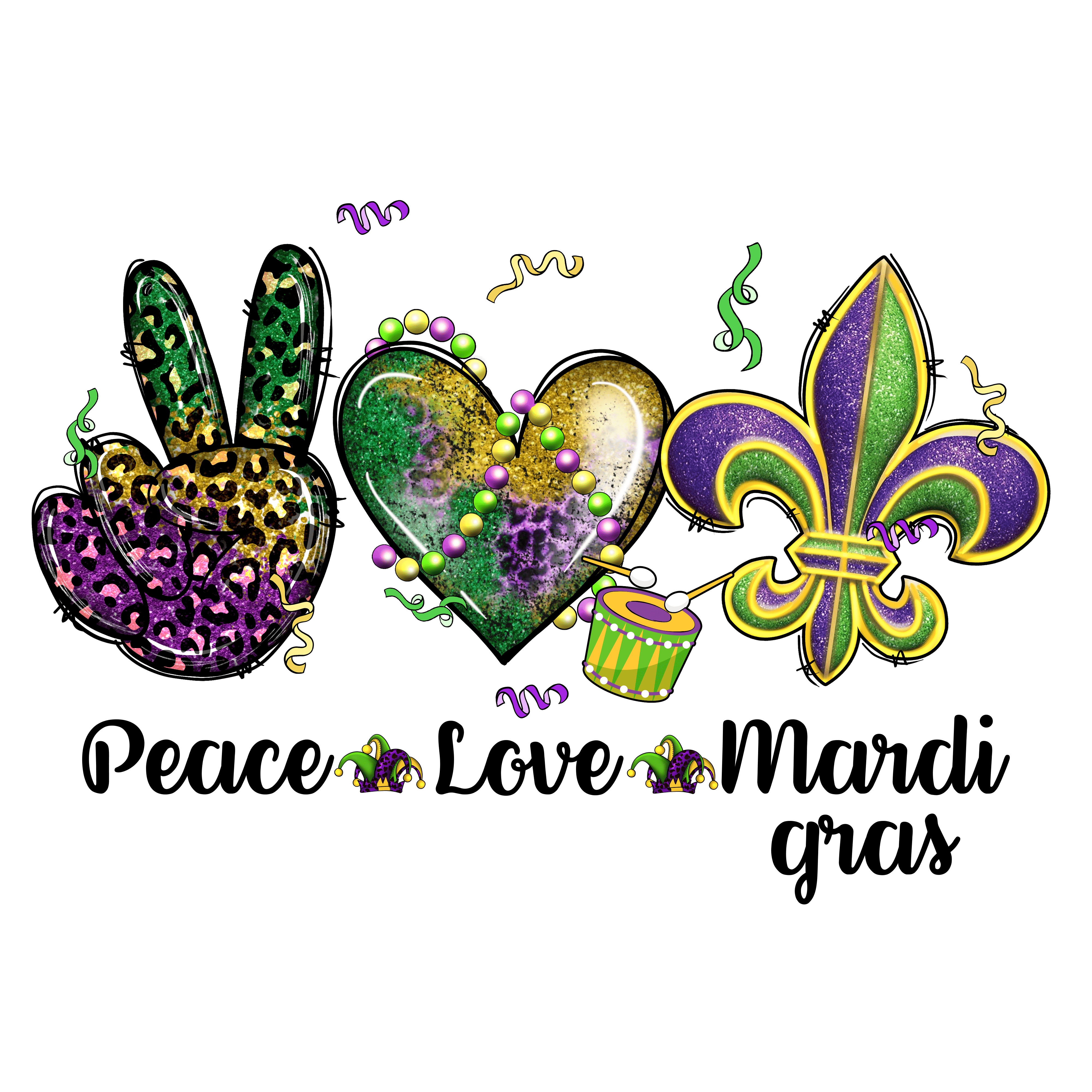 Peace Love Mardi Gras DTF Ready to Press V1 | DTF Jersey