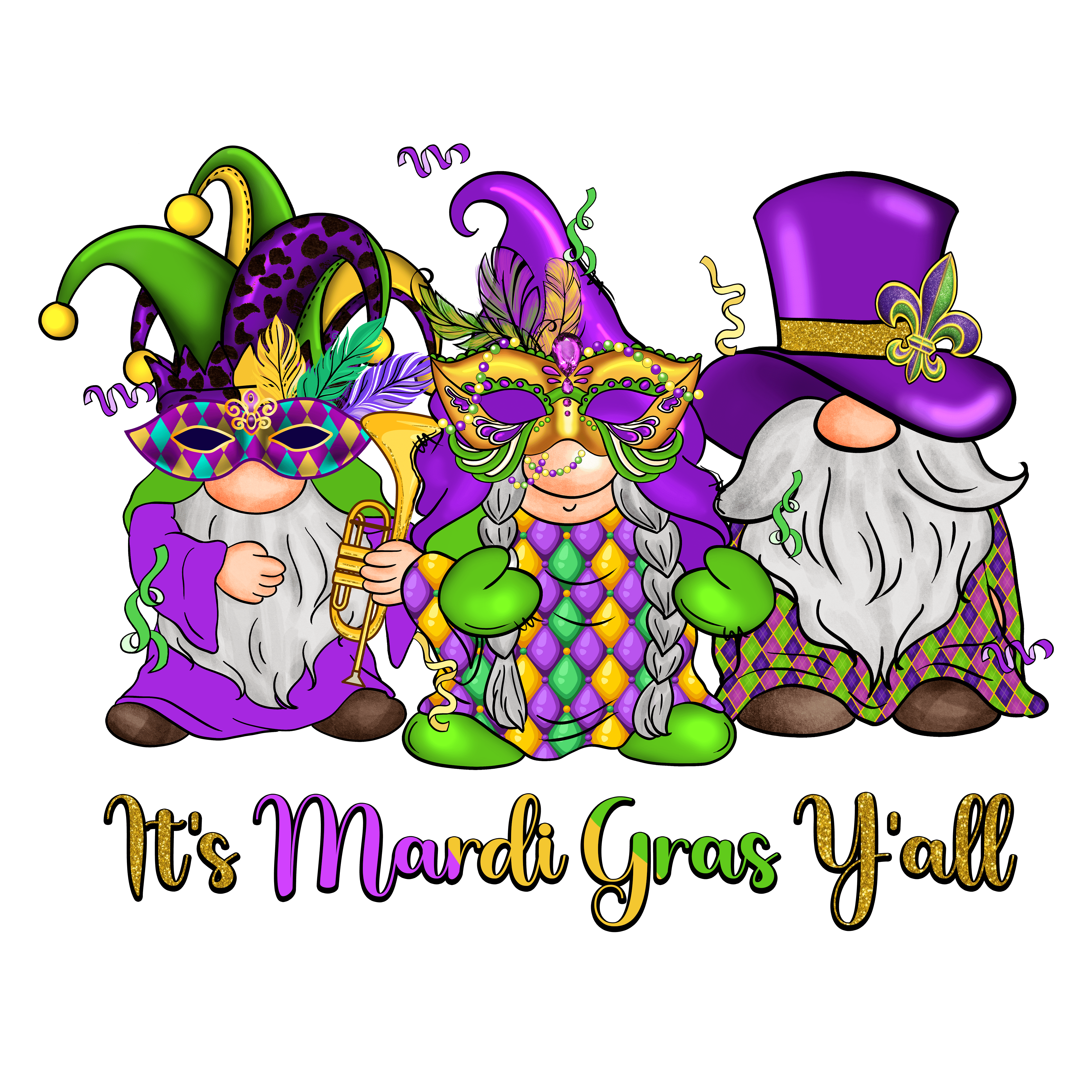 It's Mardi Gras Y'all Gnome DTF-Ready to Press | DTF Jersey