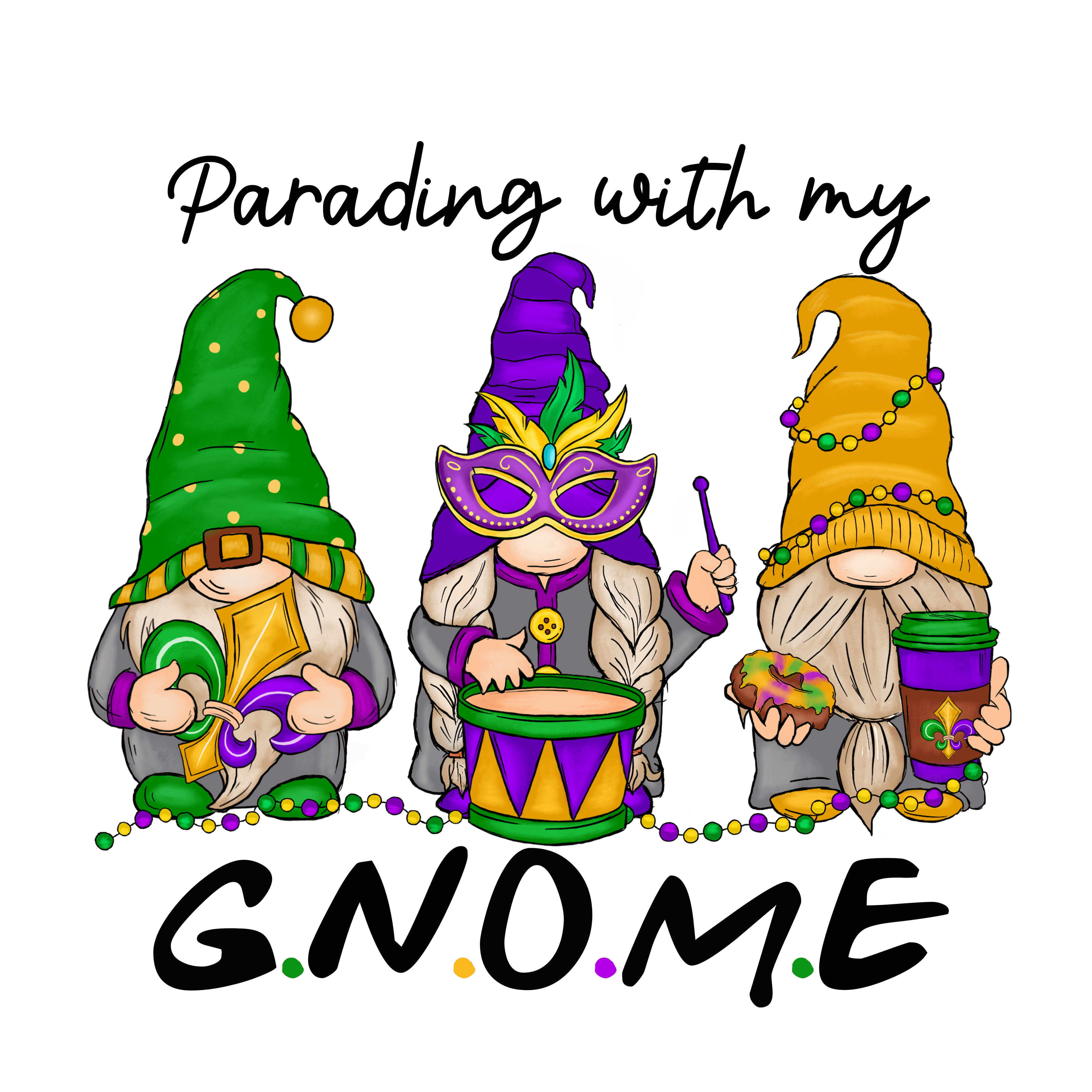 Parading with My Gnome Mardi Gras Design | DTF Jersey