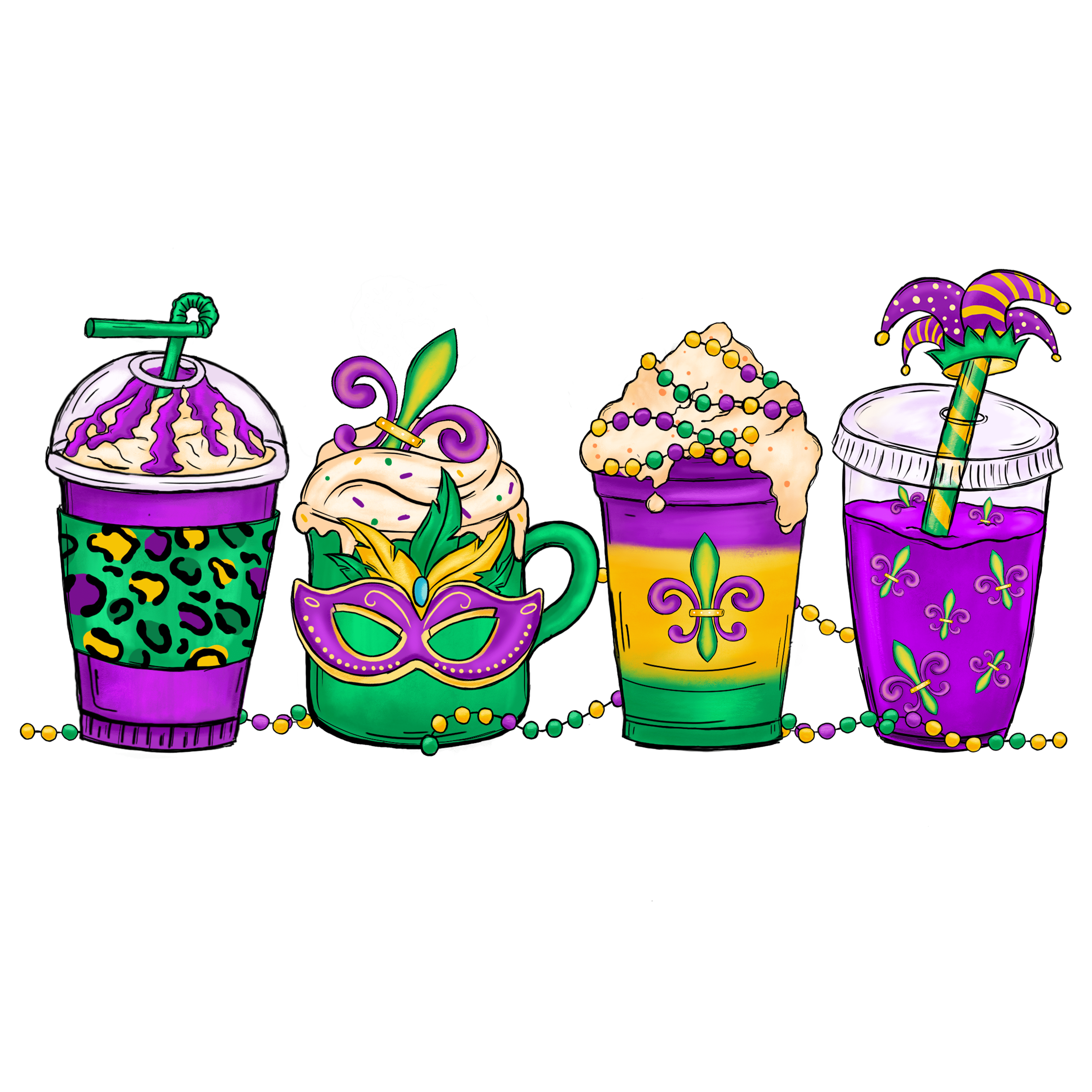 Mardi Gras Party Coffee Design - DTF Ready To Press