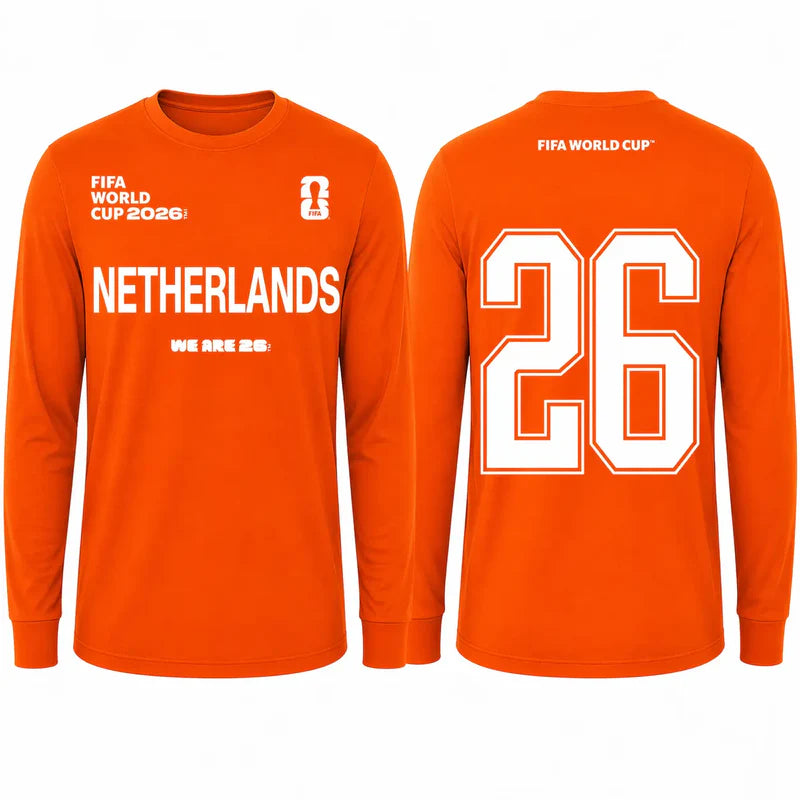 FIFA World Cup 2026 Netherlands Long Sleeve Tee – Official "We Are 26" Team Netherlands Shirt