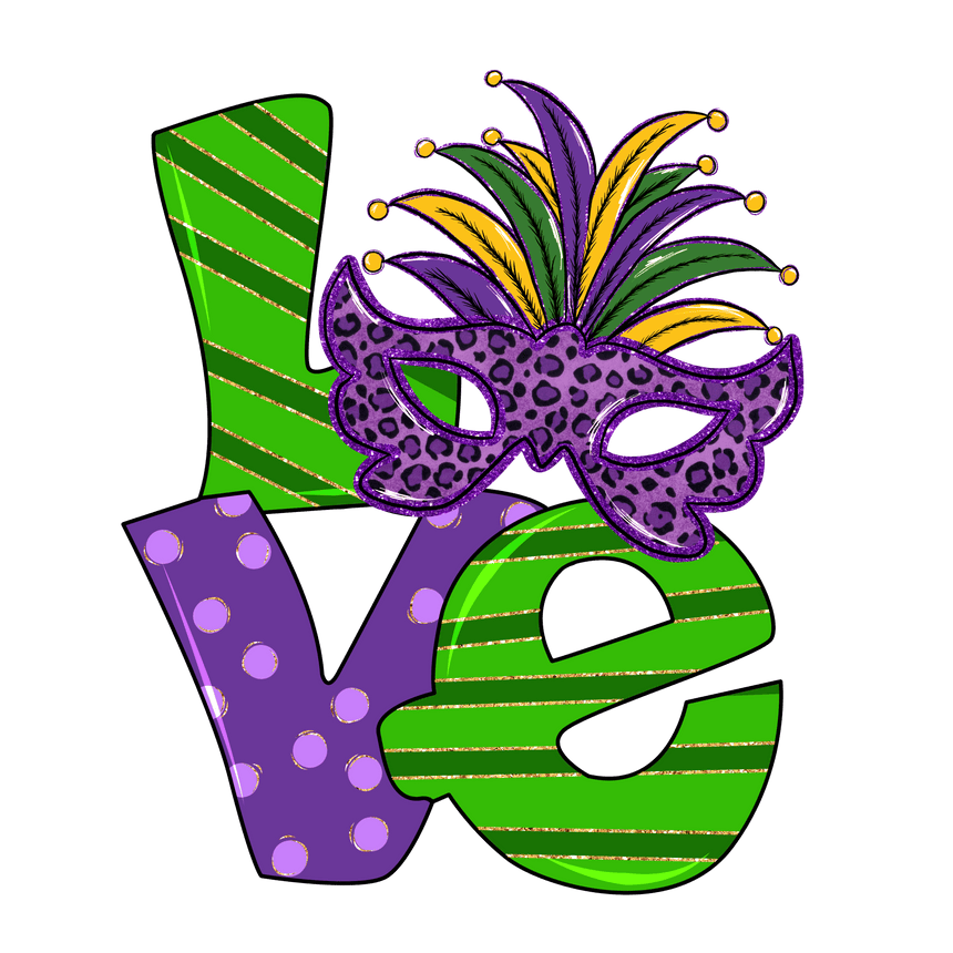 Fat Tuesday Love Mardi Gras carnival DTF ready to press transfer