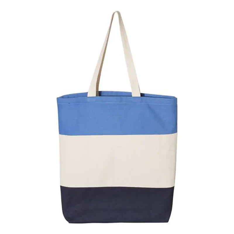 Q-Tees Tri-Color Canvas Tote Bag - Q125900D | Stylish Color Block Tote for Custom Printing