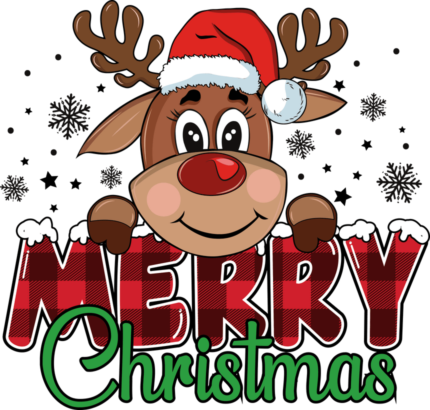 Cute reindeer Merry Christmas design DTF ready to press transfer