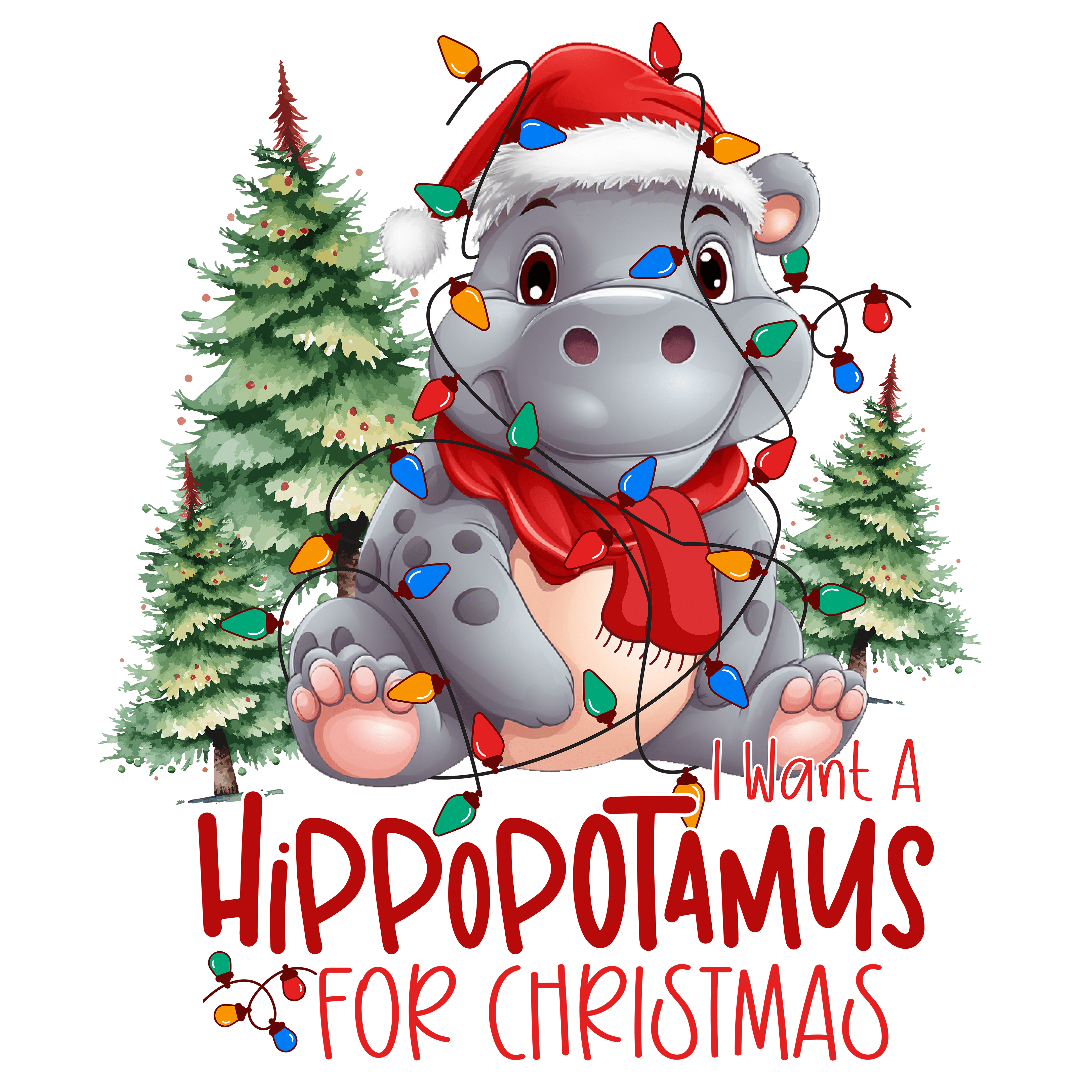 Cute Hippopotamus Christmas Design | DTF Jersey