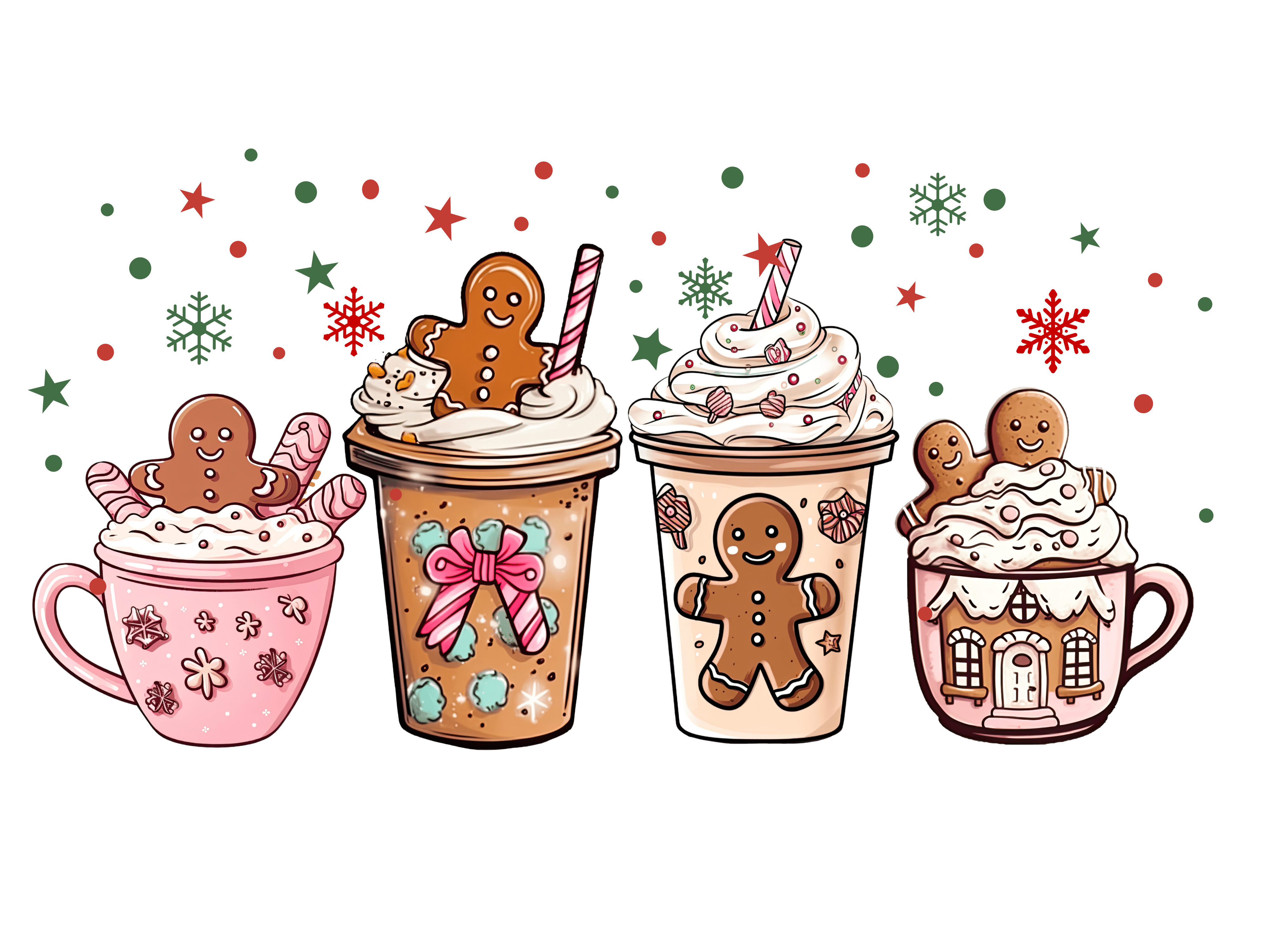 Gingerbread and Cups Christmas Design | DTF Jersey